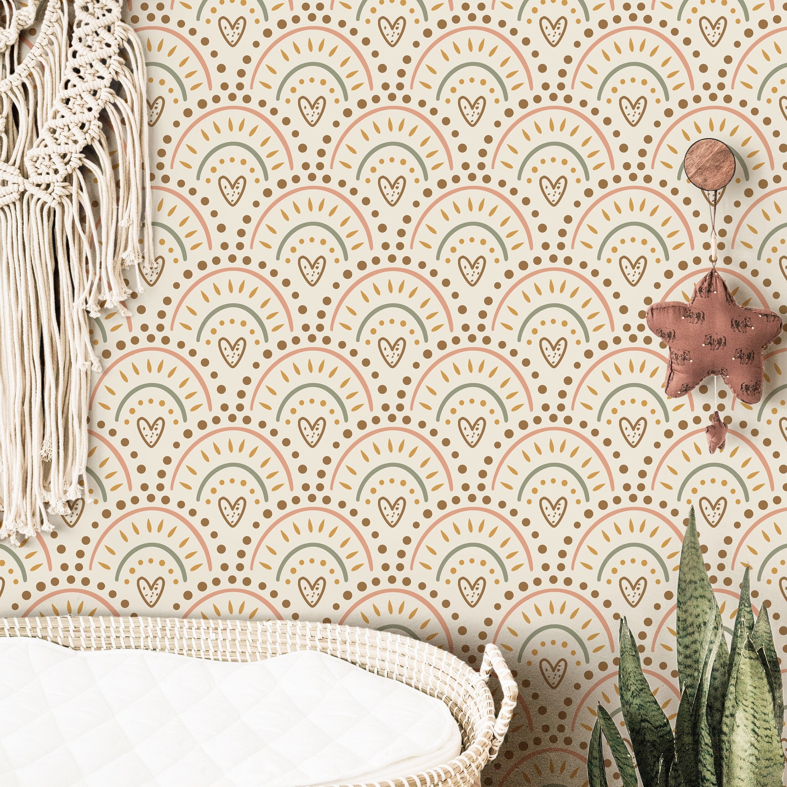Boho Hearts Wallpaper | Girls Nursery Wallpaper | Kids Wallpaper | Childrens Wallpaper | Peel Stick Wallpaper | Removable Wallpaper | 3823 - JamesAndColors