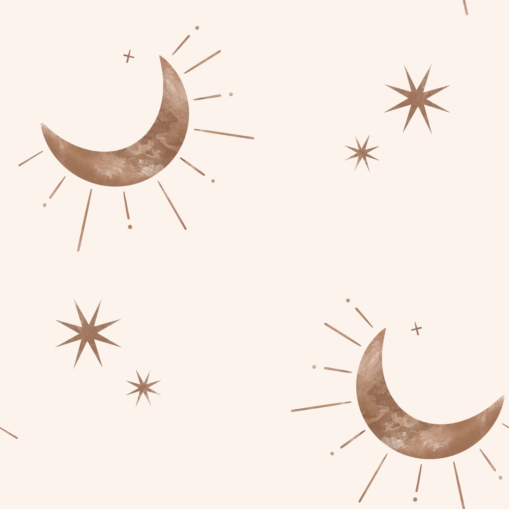 Moon and Stars Boho Wallpaper | Girls Nursery Wallpaper | Kids Wallpaper | Childrens Wallpaper | Peel Stick Removable Wallpaper | 3844 - JamesAndColors
