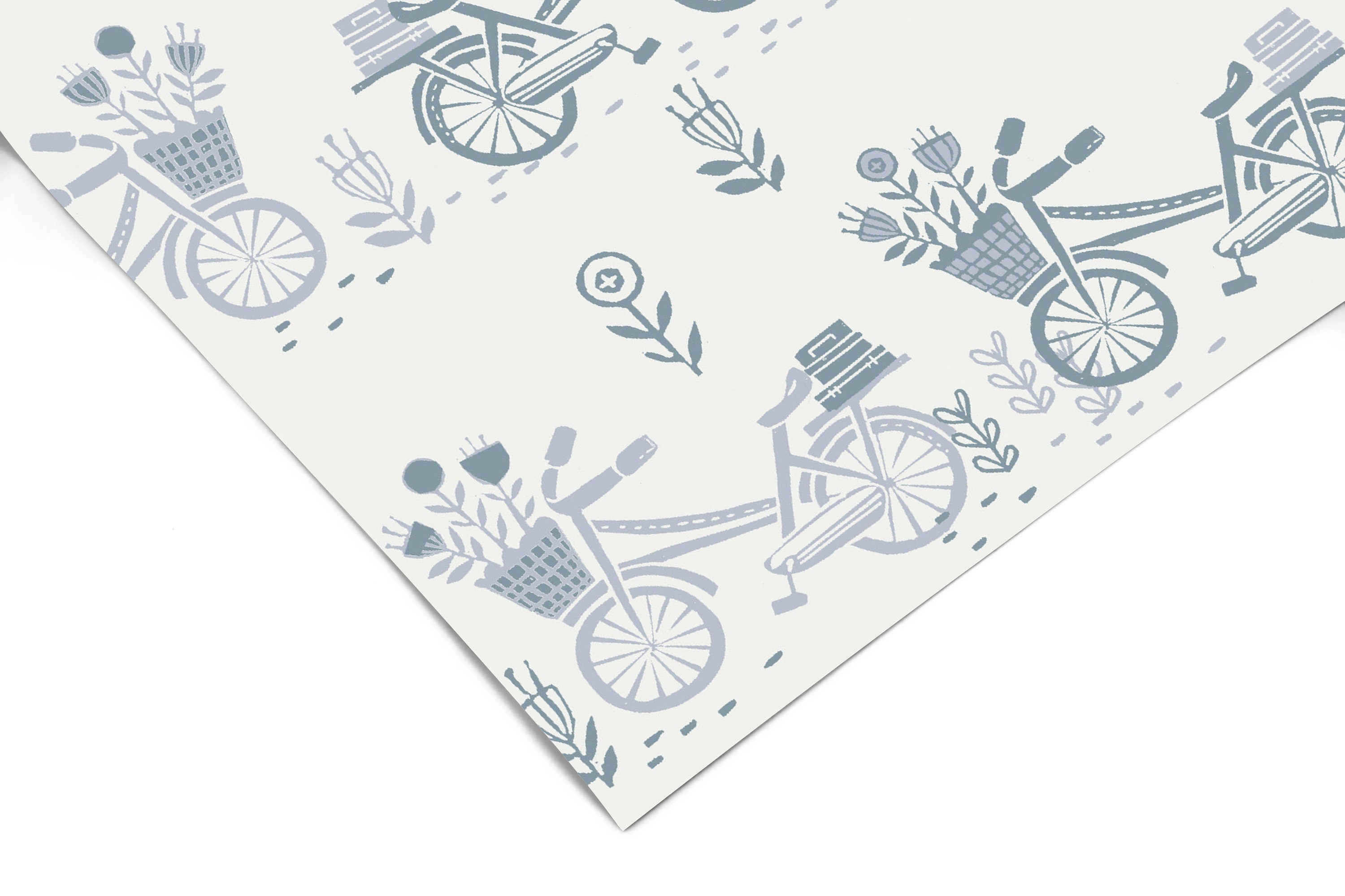 Wallpaper Peel and Stick Wallpaper Muted Blue Bicycles Floral Removable Wallpaper Wall Decor Home Decor Wall Art Room Decor 3749 - JamesAndColors
