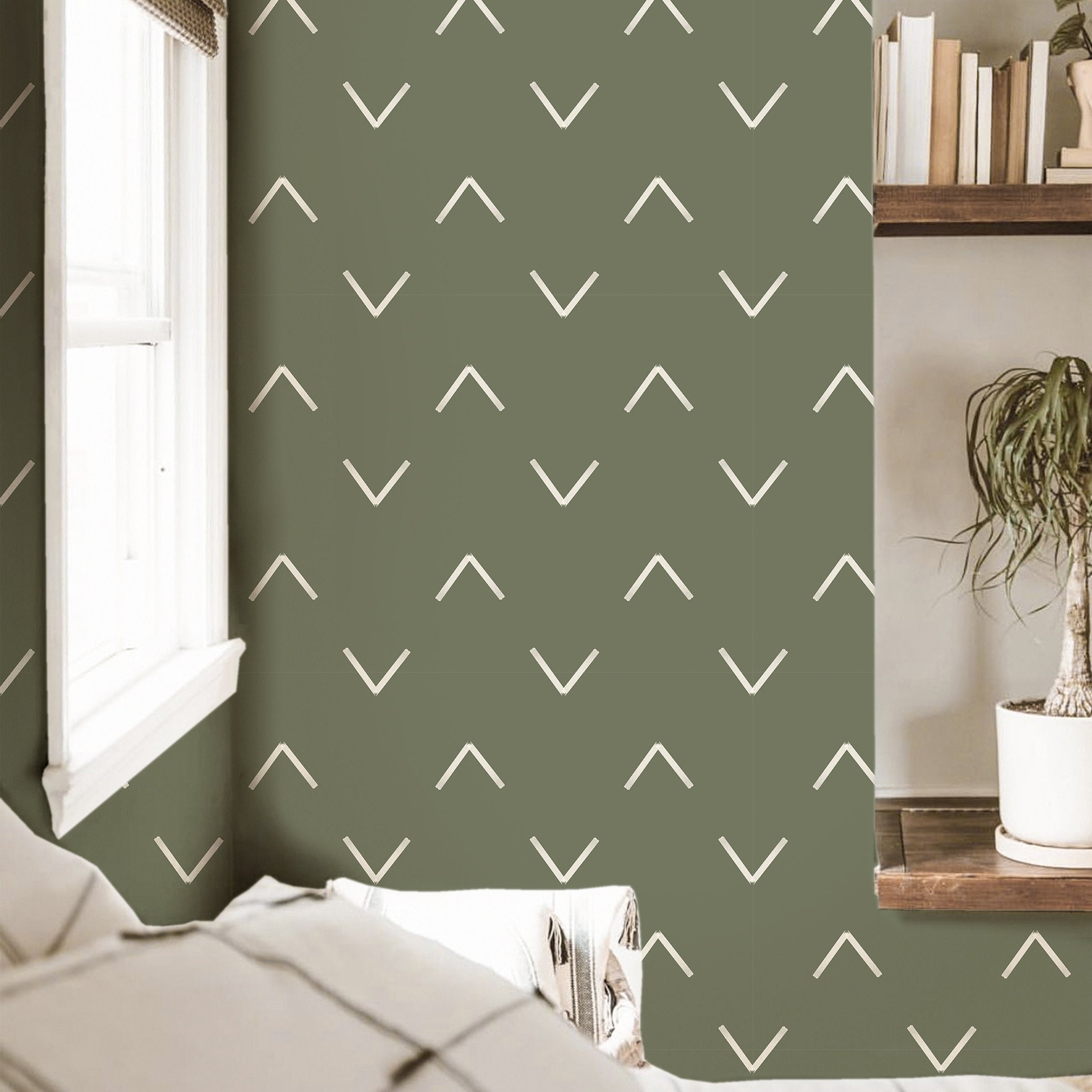Wallpaper Peel and Stick Wallpaper Olive Cream Minimalist Boho Chevron Removable Wallpaper Wall Decor Home Decor Wall Art Room Decor 3756 - JamesAndColors