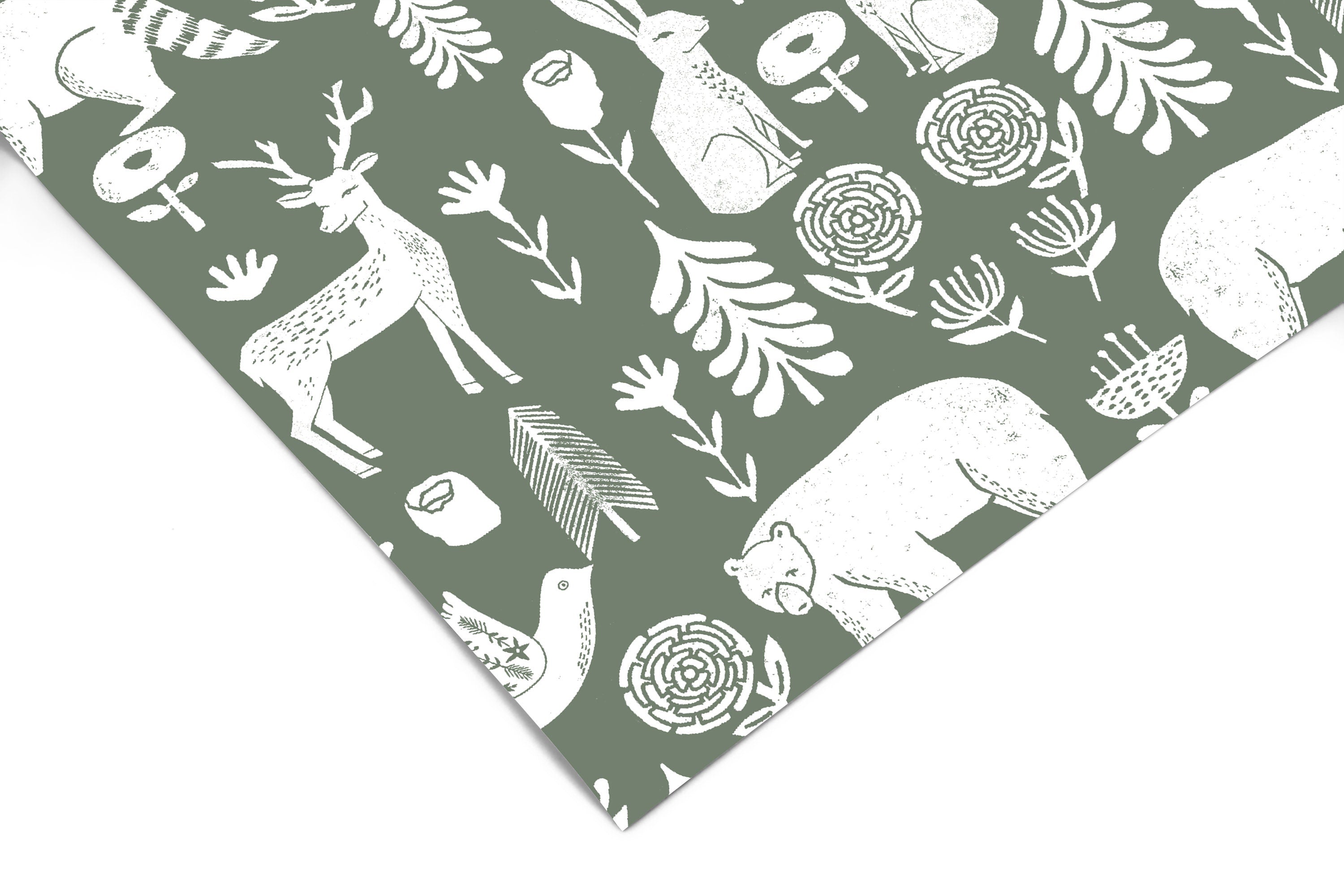 Wallpaper Peel and Stick Wallpaper Stampled Green White Colonial Animals Removable Wallpaper Wall Decor Home Decor Wall Art Room Decor 3764 - JamesAndColors