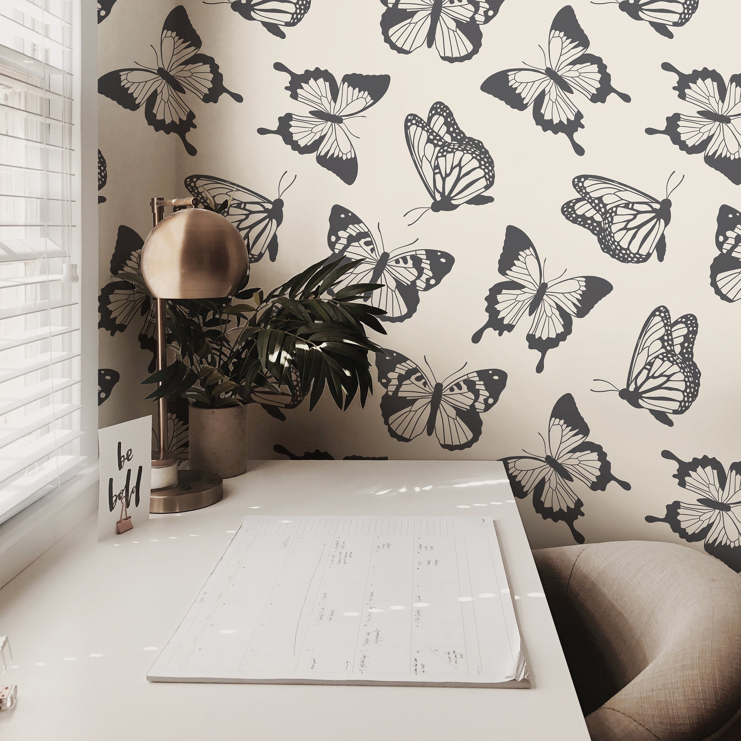 Wallpaper Peel and Stick Wallpaper Black And Cream Monarch Butterfly Boho Removable Wallpaper Wall Decor Home Decor Wall Art Room Decor 3766 - JamesAndColors