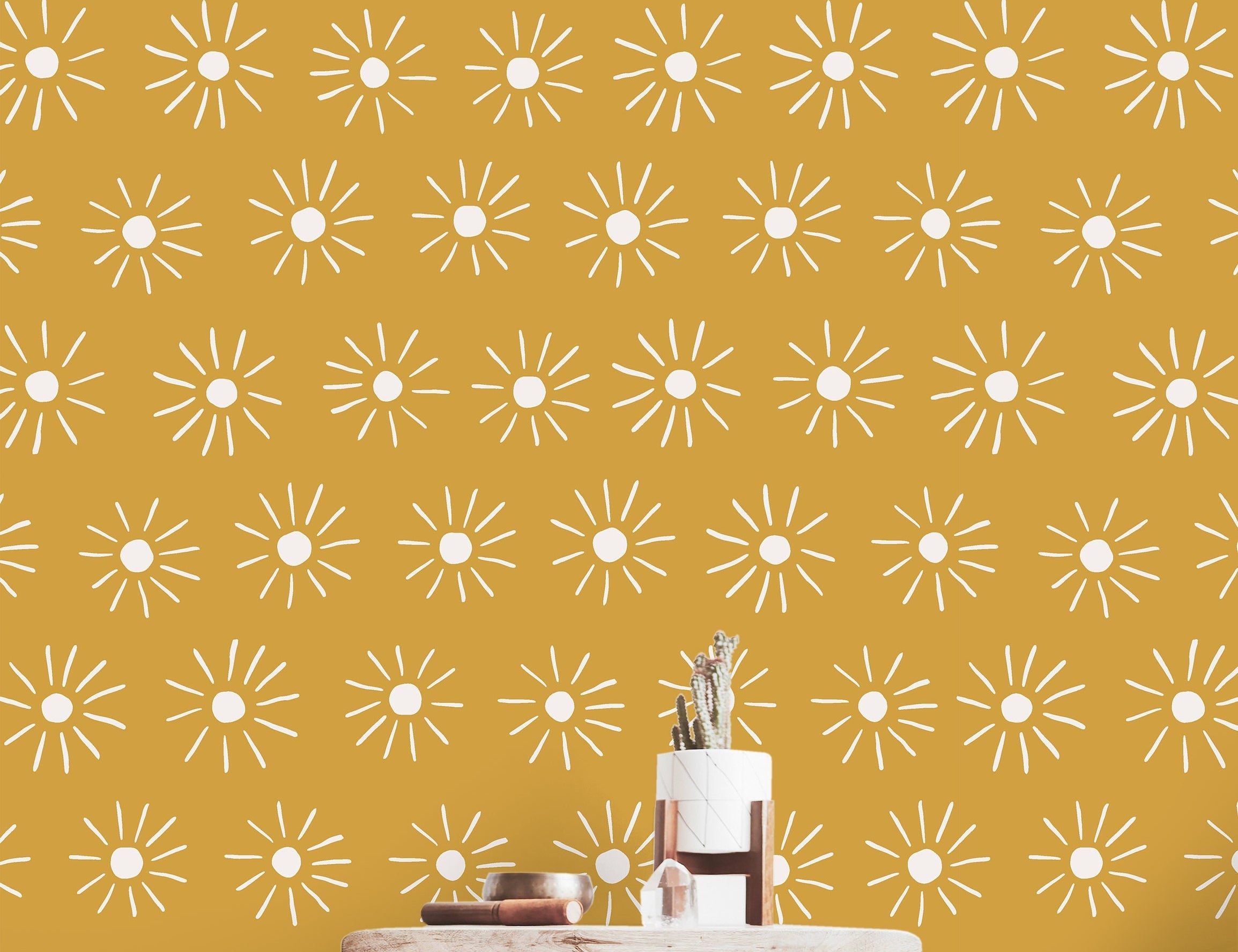 Peel and Stick Wallpaper Golden Yellow  Boho Sun Wallpaper | Removable Wallpaper | Wall Paper Peel Stick Wall Mural | Wall Decor 3485 - JamesAndColors