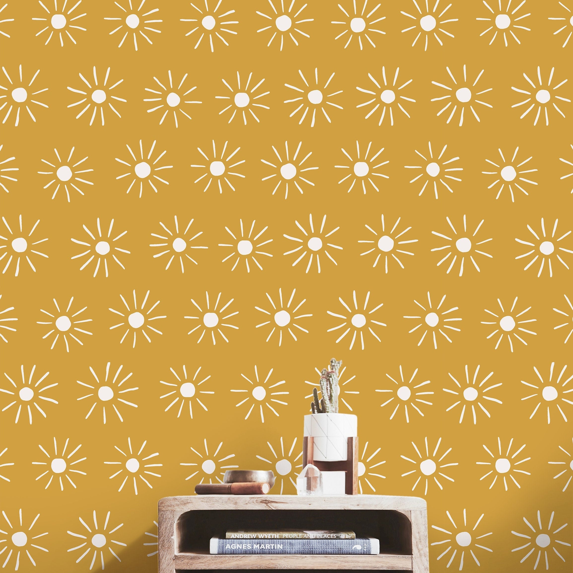 Peel and Stick Wallpaper Golden Yellow  Boho Sun Wallpaper | Removable Wallpaper | Wall Paper Peel Stick Wall Mural | Wall Decor 3485 - JamesAndColors