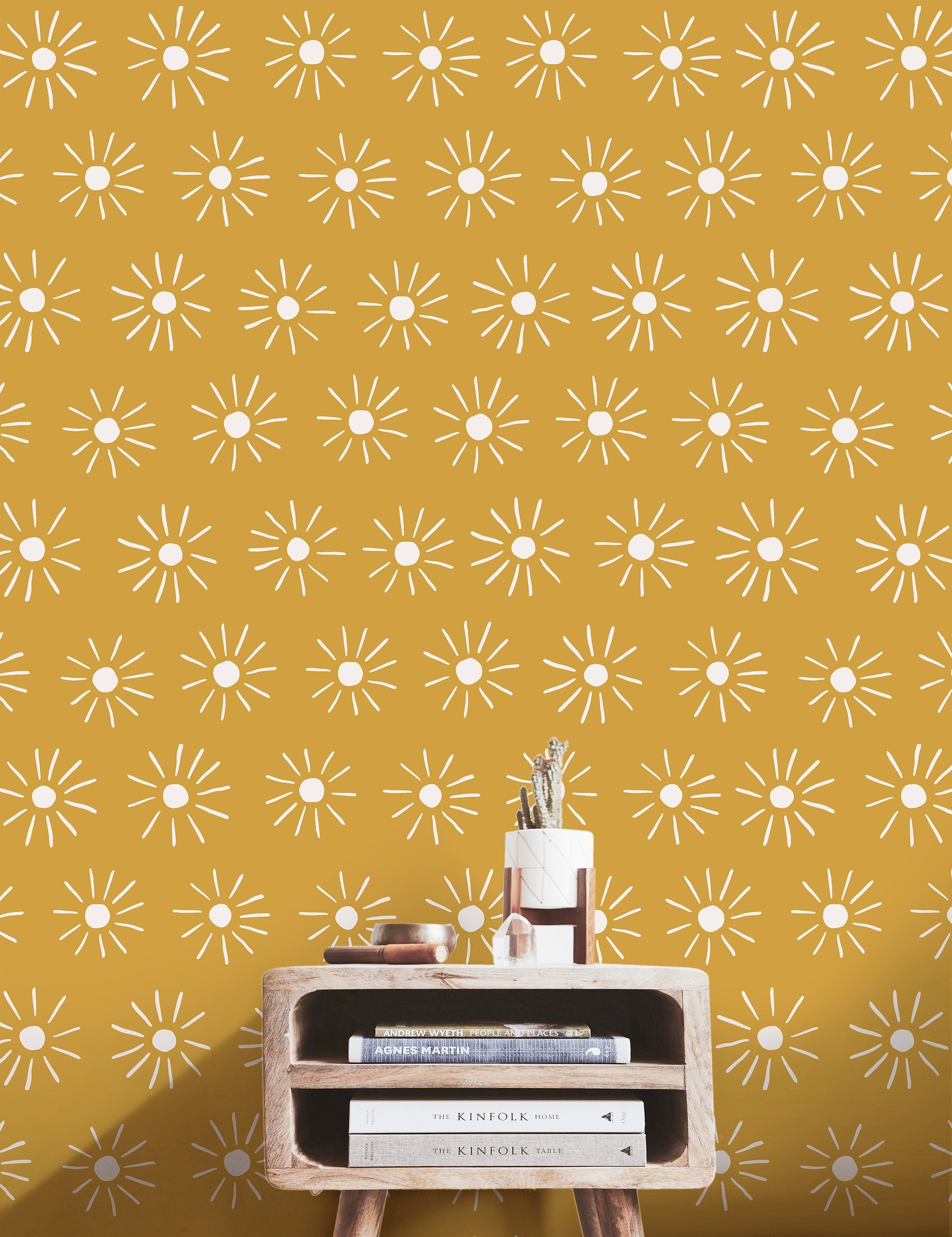 Peel and Stick Wallpaper Golden Yellow  Boho Sun Wallpaper | Removable Wallpaper | Wall Paper Peel Stick Wall Mural | Wall Decor 3485 - JamesAndColors