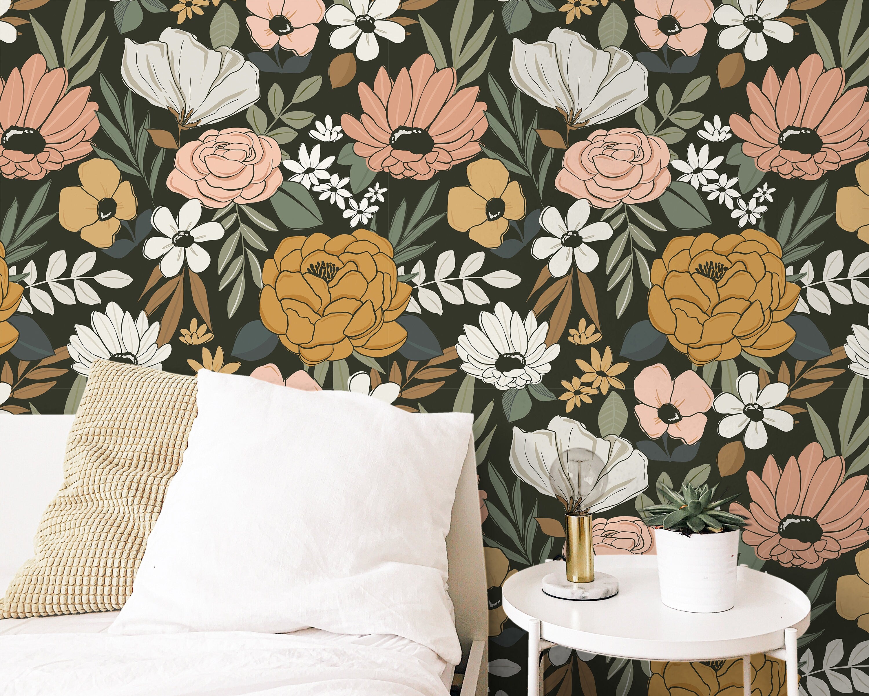 Wallpaper Peel and Stick Wallpaper Vintage Dark Floral Removable Wallpaper Wall Decor Home Decor Wall Art Room Decor 3848 - JamesAndColors