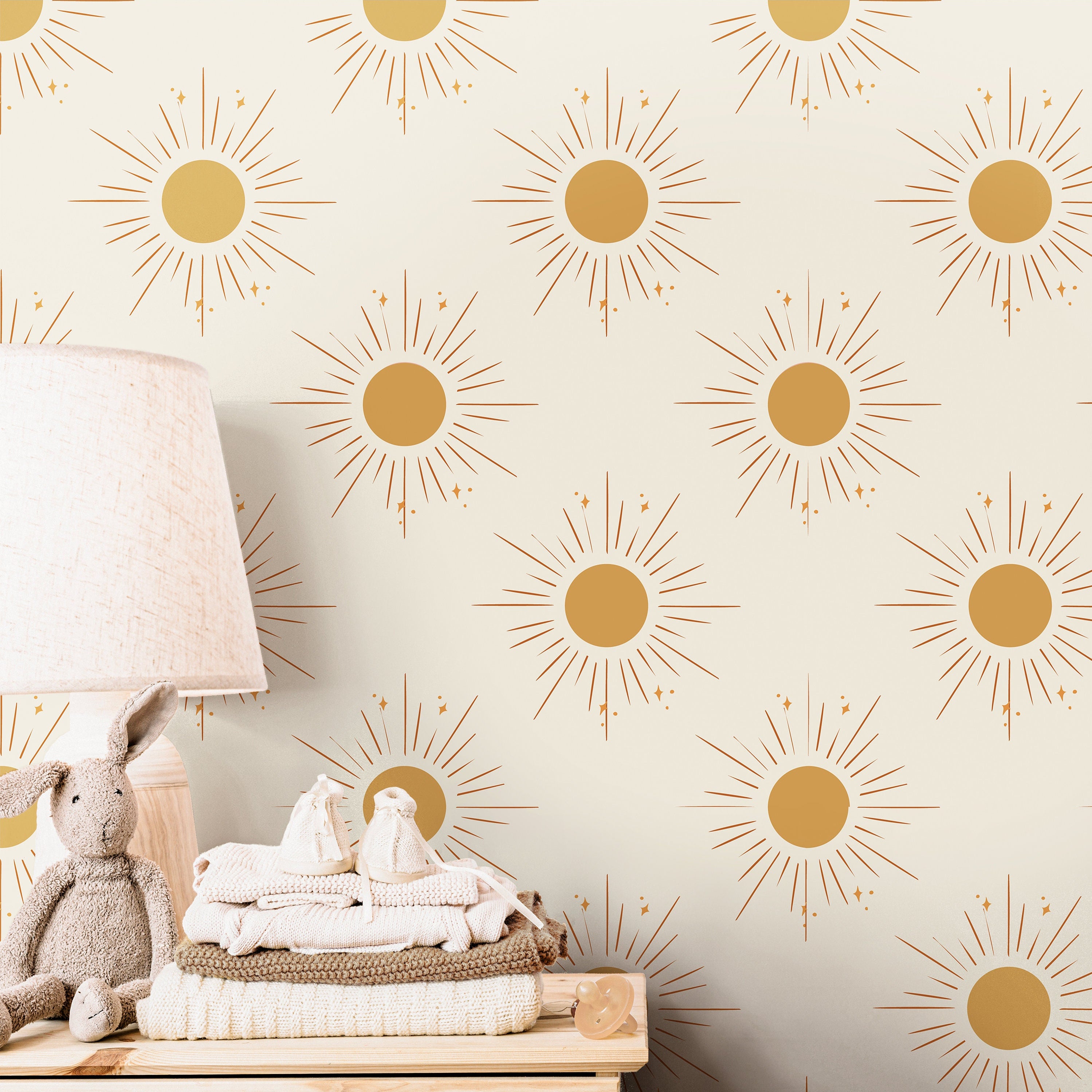 Boho Golden Sun Girls Wallpaper | Girls Nursery Wallpaper | Kids Wallpaper | Childrens Wallpaper | Peel Stick Removable Wallpaper | 3831 - JamesAndColors