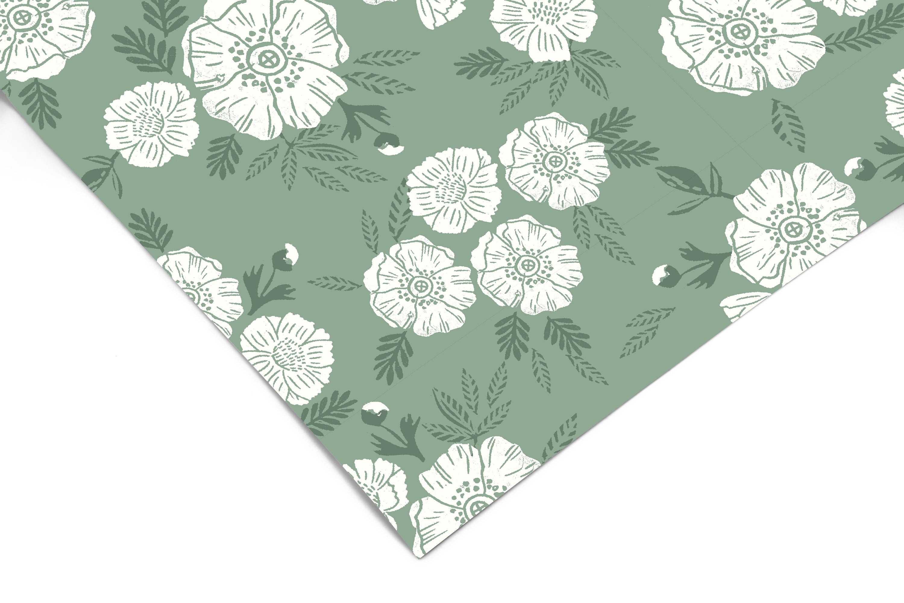 Green White Floral Contact Paper | Peel And Stick Wallpaper | Removable Wallpaper | Shelf Liner | Drawer Liner | Peel and Stick Paper 1085