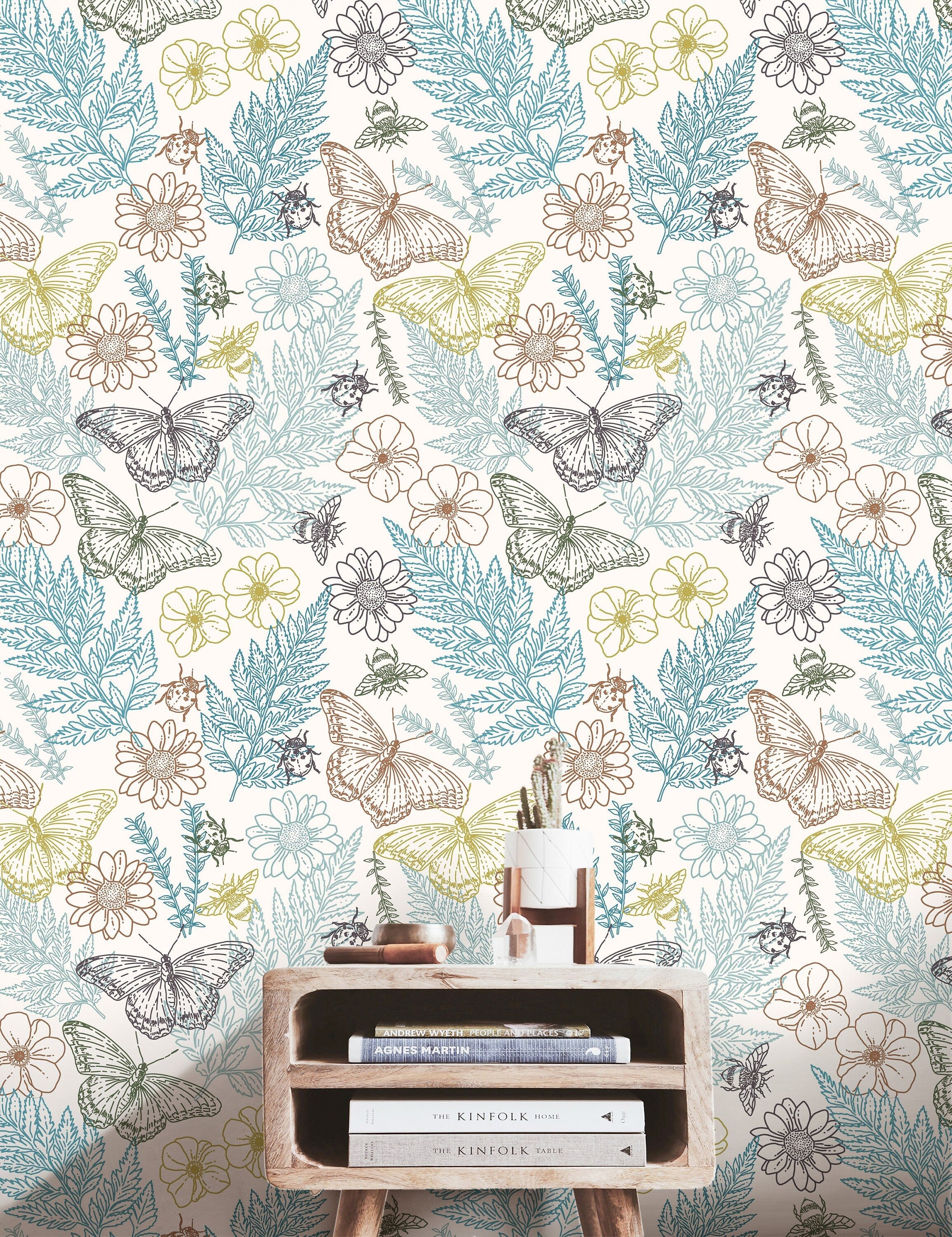 Wallpaper Peel and Stick Wallpaper Colorful Butterfly And Ferns Floral Removable Wallpaper Wall Decor Home Decor Wall Art Room Decor 3776 - JamesAndColors