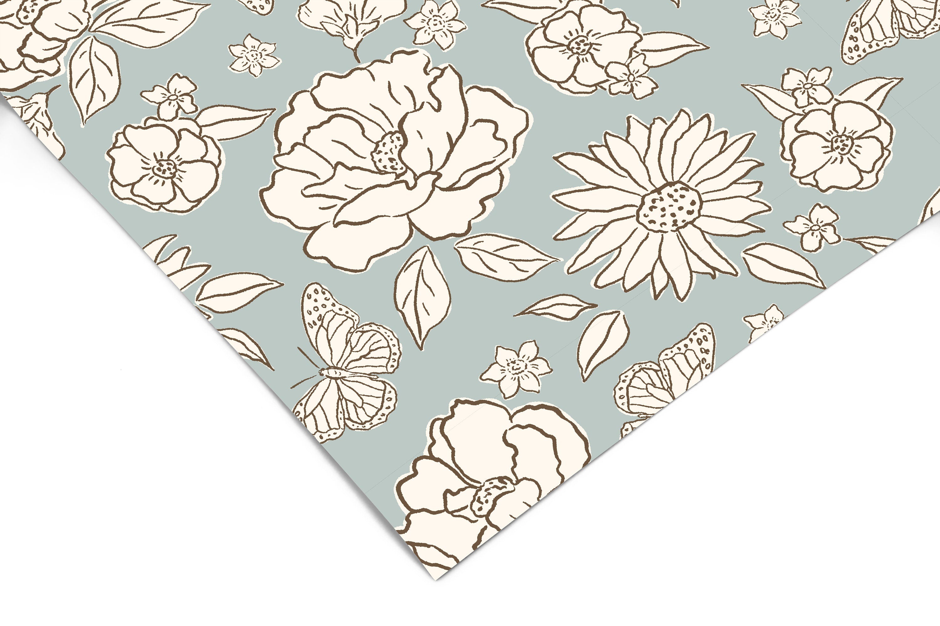 Light Blue Cream Floral Contact Paper | Peel And Stick Wallpaper | Removable Wallpaper | Shelf Liner Drawer Liner Peel and Stick Paper 1108