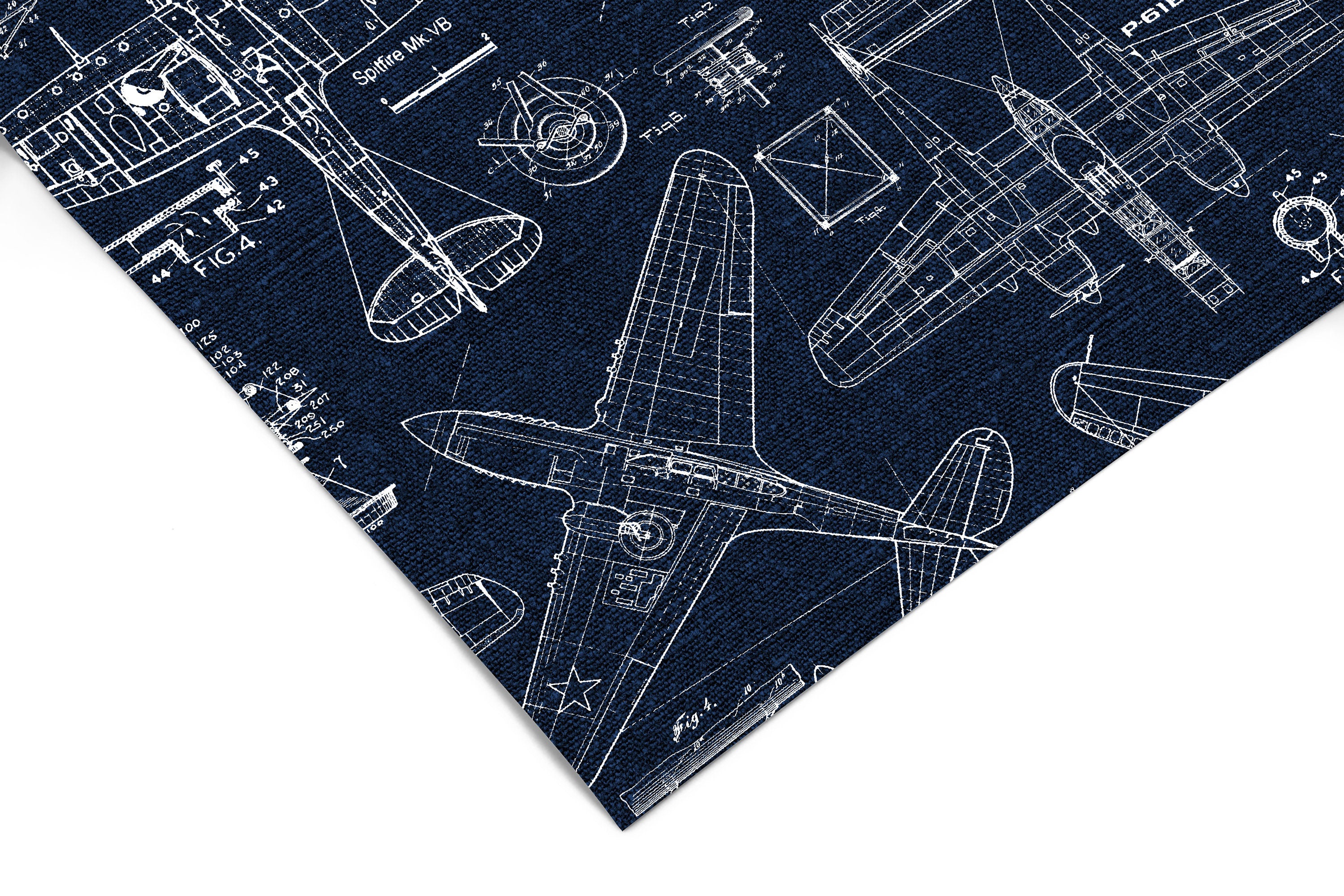 Vintage Airplanes Denim Contact Paper | Peel And Stick Wallpaper | Removable Wallpaper | Shelf Liner Drawer Liner Peel and Stick Paper 1109 - JamesAndColors
