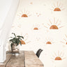 Wallpaper 3850: A modern boho sun wallpaper featuring warm, minimalist sunbursts in soft earthy tones, creating a dreamy and radiant ambiance.
