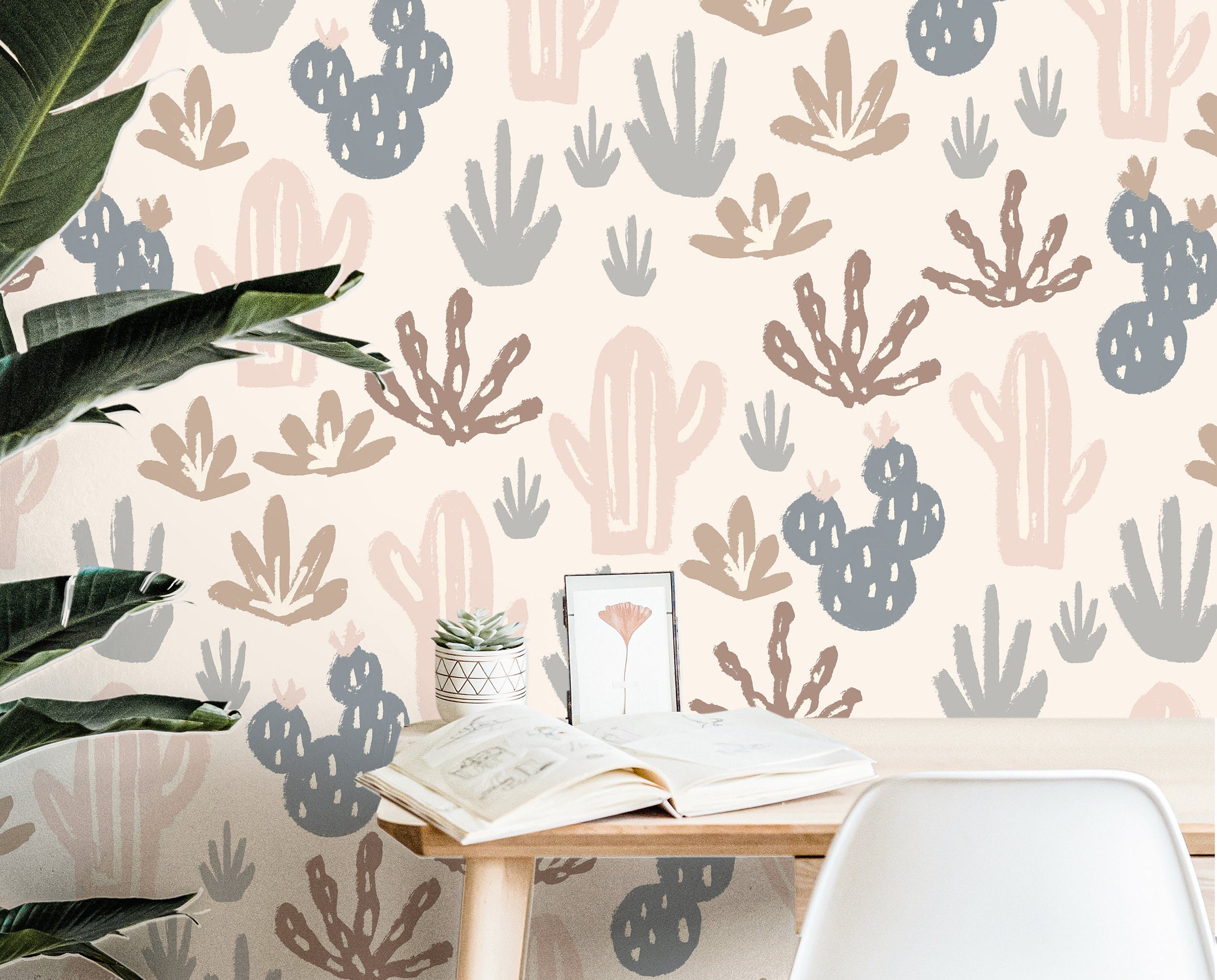 Muted Boho Cactus Wallpaper Peel and Stick Wallpaper Removable Wallpaper Wall Decor Home Decor Wall Art Printable Wall Art Room Decor 3856 - JamesAndColors
