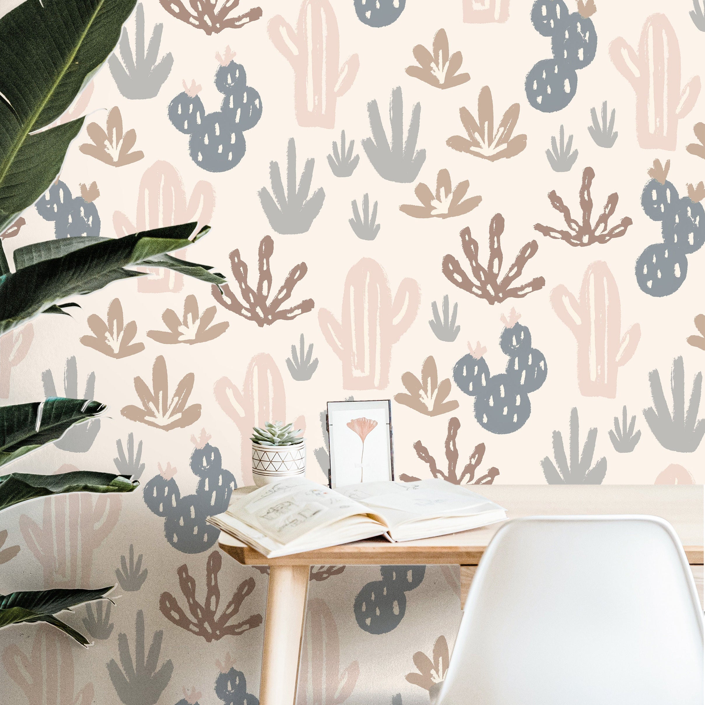 Muted Boho Cactus Wallpaper Peel and Stick Wallpaper Removable Wallpaper Wall Decor Home Decor Wall Art Printable Wall Art Room Decor 3856 - JamesAndColors