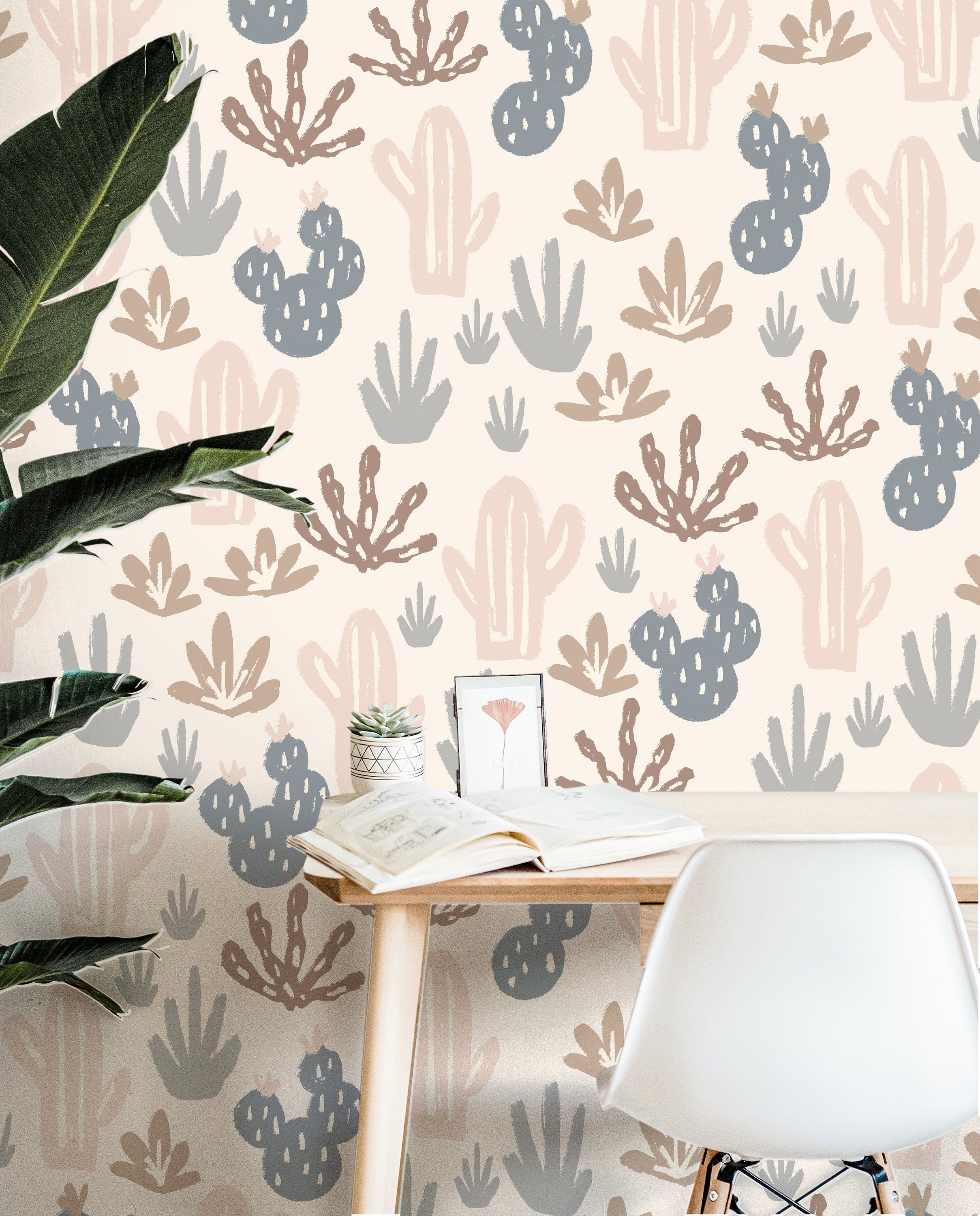 Muted Boho Cactus Wallpaper Peel and Stick Wallpaper Removable Wallpaper Wall Decor Home Decor Wall Art Printable Wall Art Room Decor 3856 - JamesAndColors