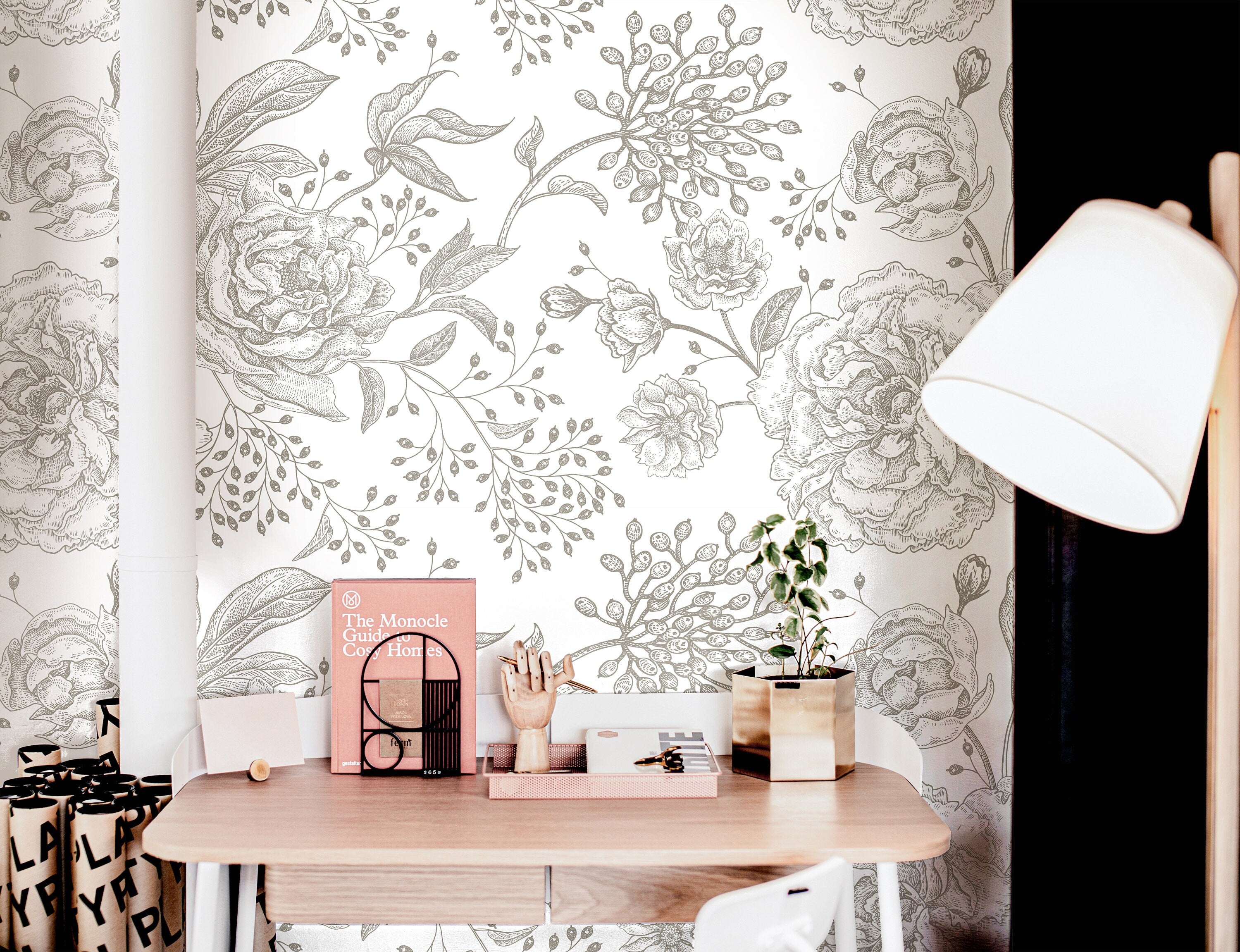 Wallpaper Peel and Stick Wallpaper Large Outline Floral Removable Wallpaper Wall Decor Home Decor Wall Art Room Decor 3779 - JamesAndColors