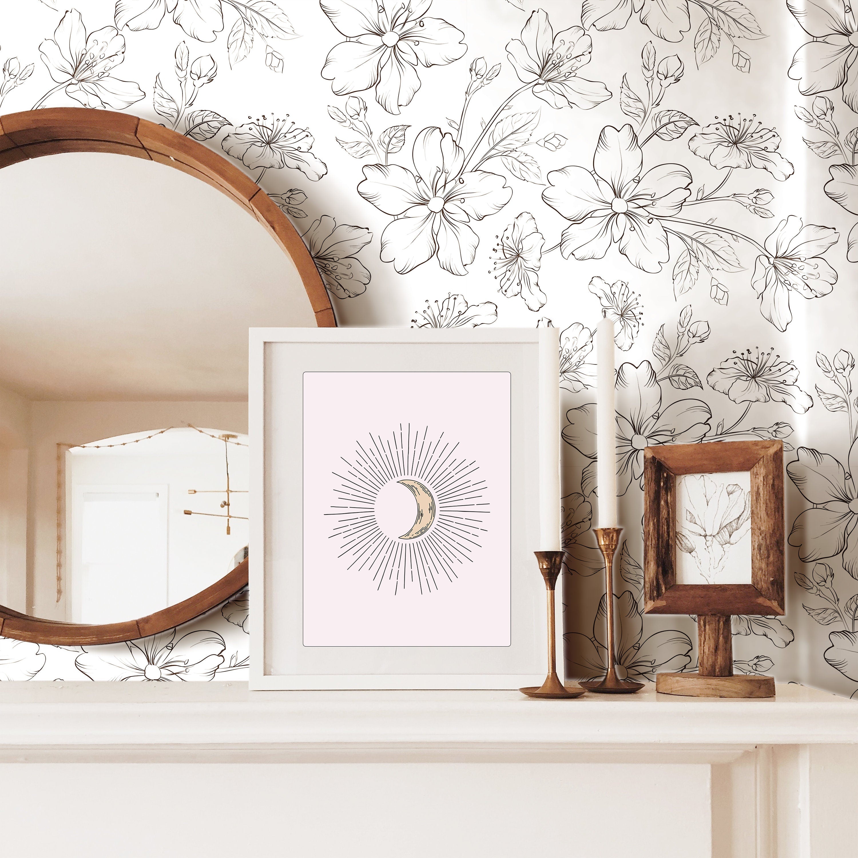 Wallpaper Peel and Stick Wallpaper Large Outline Floral Neutral White Removable Wallpaper Wall Decor Home Decor Wall Art Room Decor 3812 - JamesAndColors