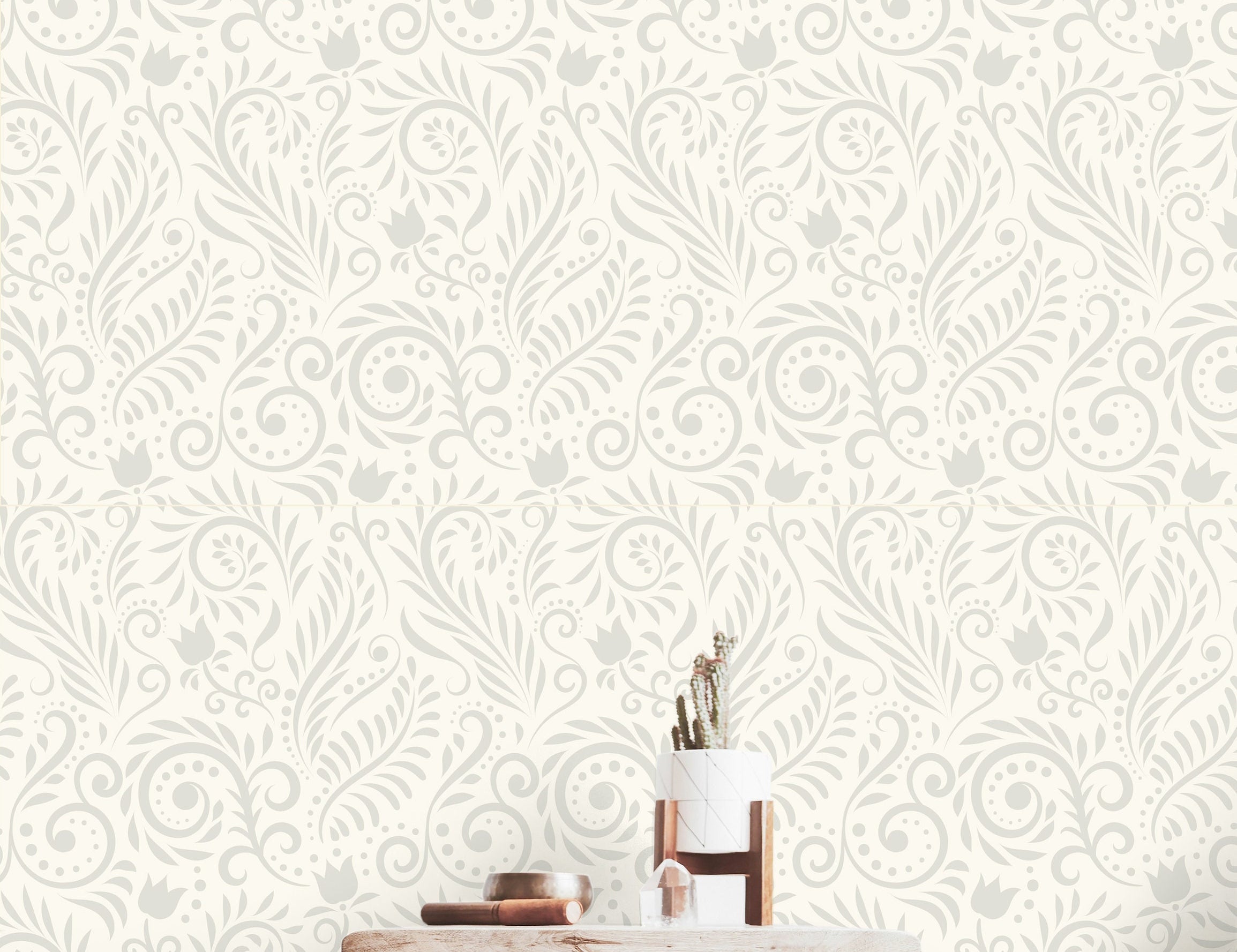 Wallpaper Peel and Stick Wallpaper Neutral Cream Ornamental Removable Wallpaper Wall Decor Home Decor Wall Art Room Decor 3791 - JamesAndColors