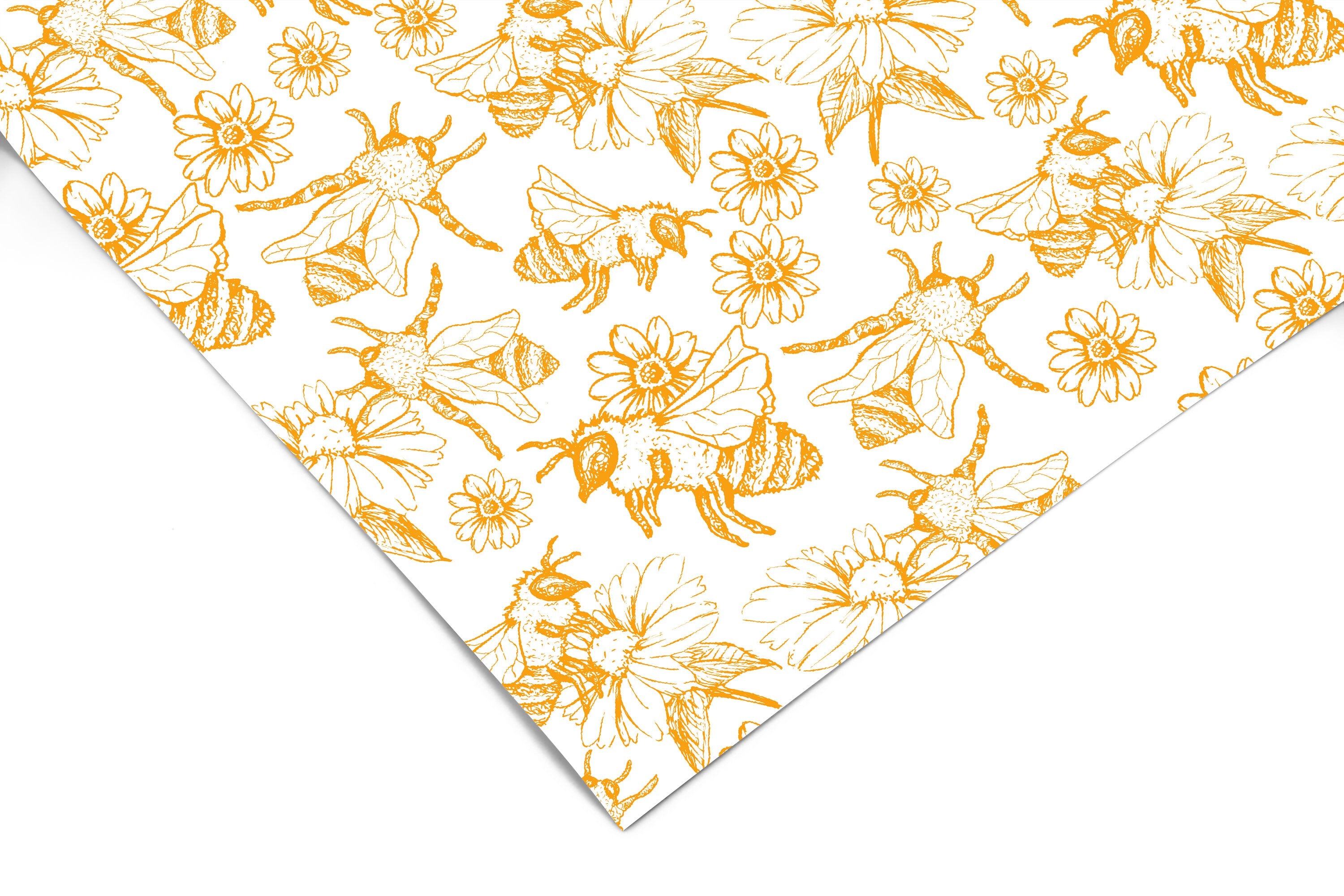 Golden Bees Floral Contact Paper | Peel And Stick Paper | Removable Wallpaper | Shelf Liner | Drawer Liner | Peel and Stick Wallpaper 1125