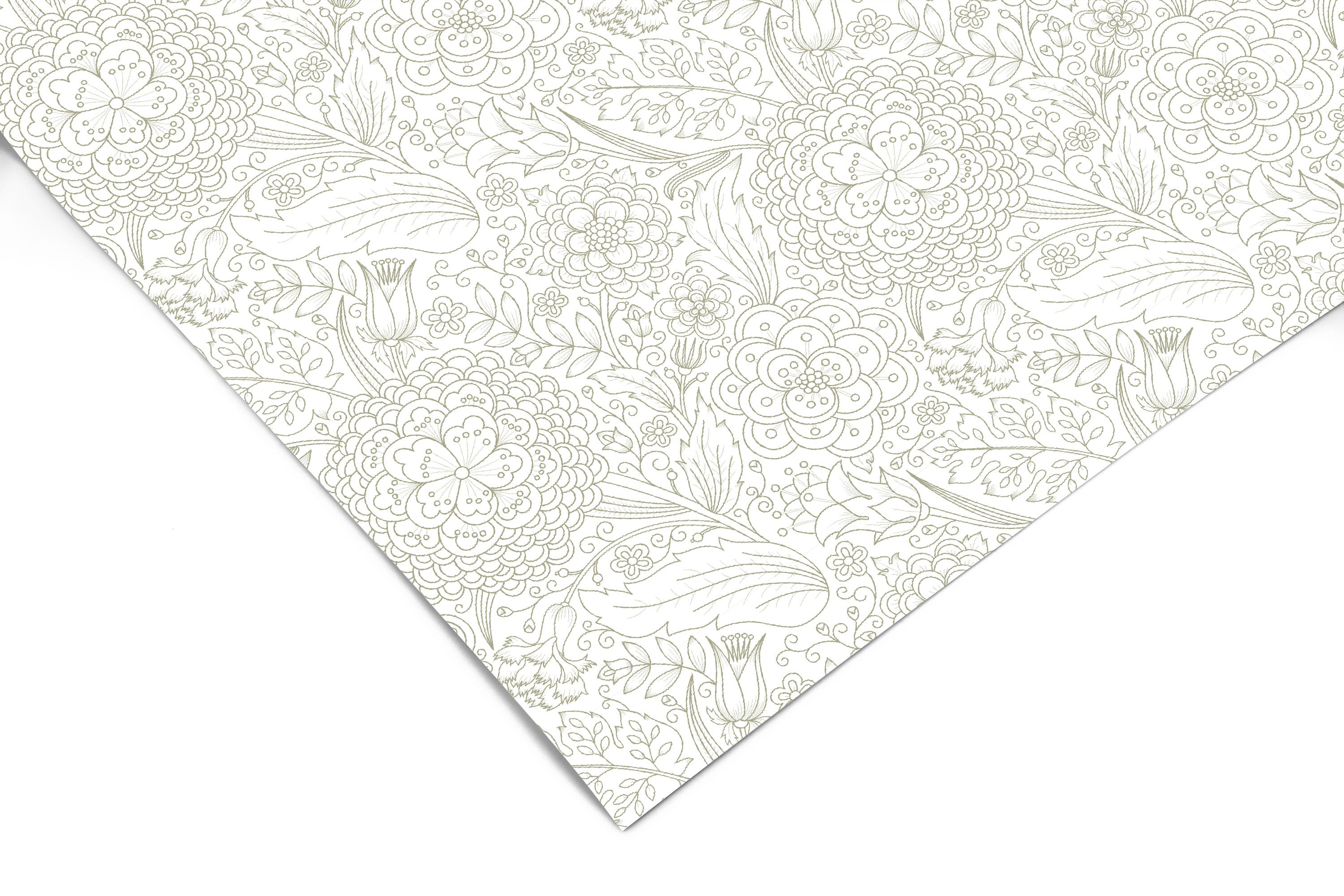 Neutral Floral Outline Contact Paper | Peel And Stick Wallpaper | Removable Wallpaper | Shelf Liner | Drawer Liner Peel and Stick Paper 1147