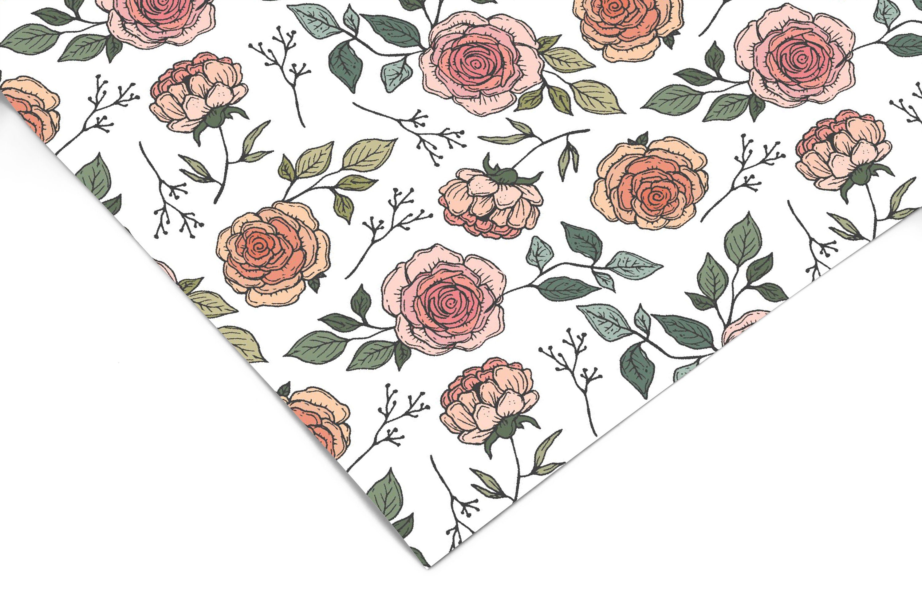 Floral Roses Contact Paper | Peel And Stick Wallpaper | Removable Wallpaper | Shelf Liner | Drawer Liner Peel and Stick Paper 1134