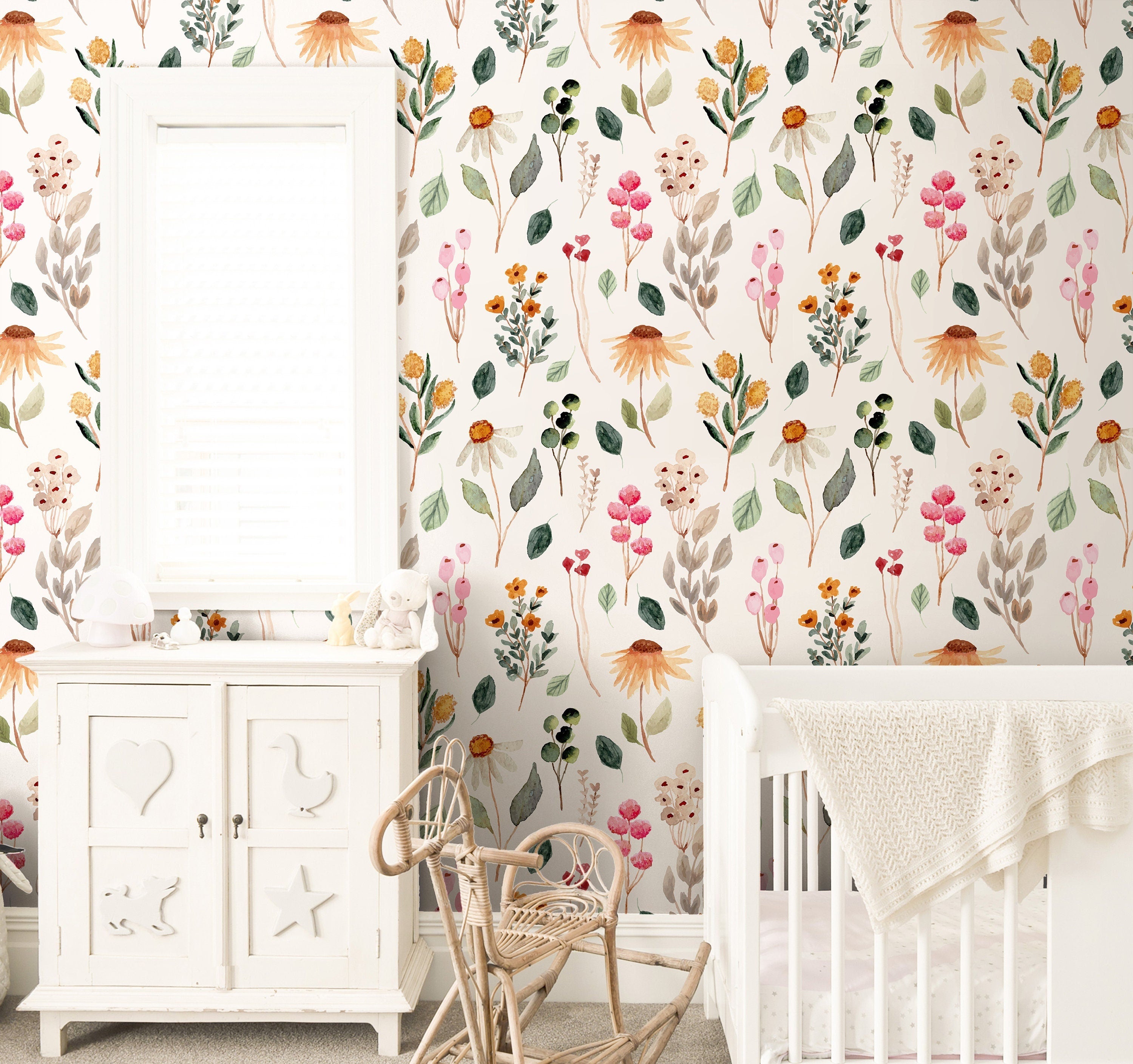 Wildflowers Wallpaper | Girls Nursery Wallpaper | Kids Wallpaper | Childrens Wallpaper | Peel Stick Wallpaper | Removable Wallpaper | 3865 - JamesAndColors