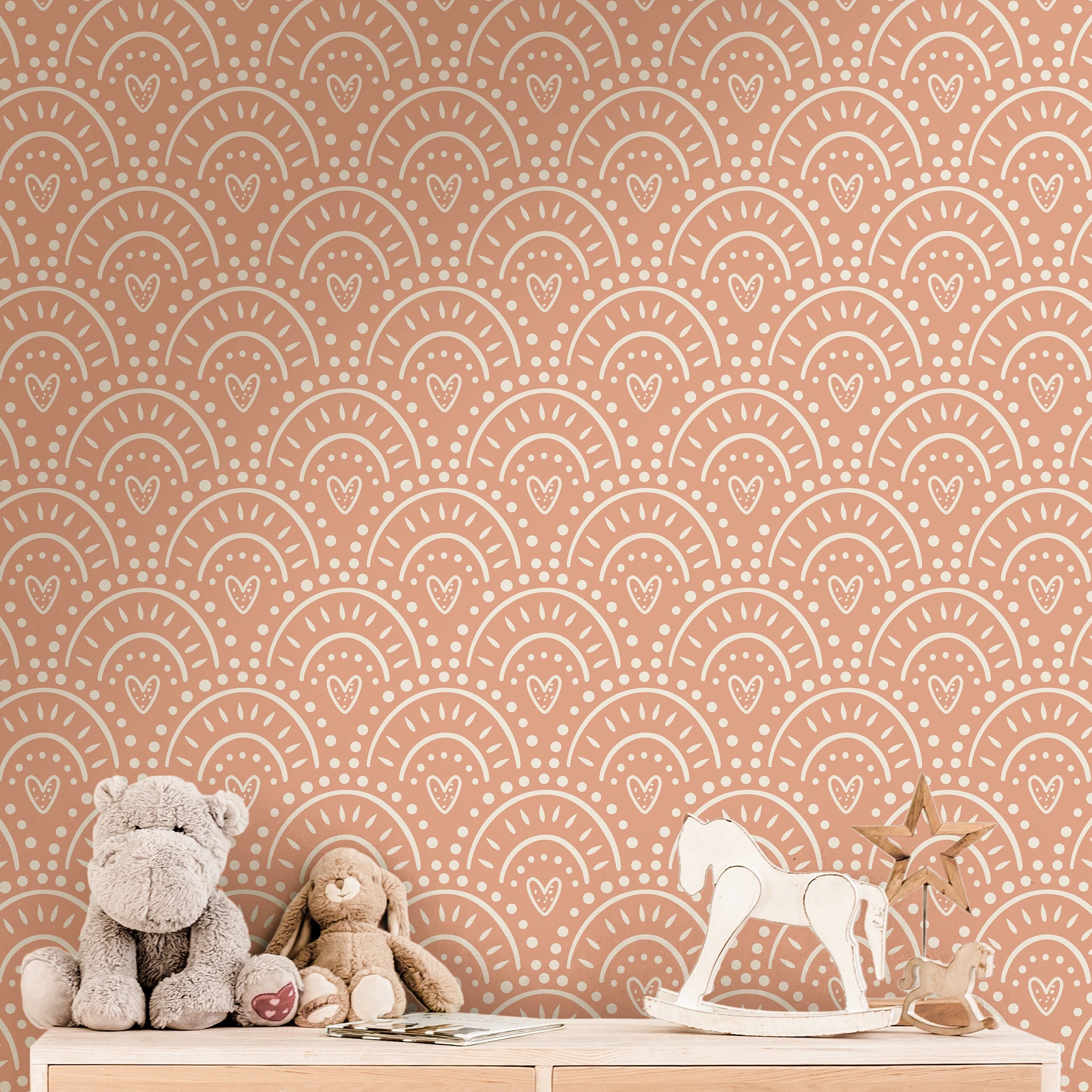 Boho Hearts Wallpaper | Girls Nursery Wallpaper | Kids Wallpaper | Childrens Wallpaper | Peel Stick Wallpaper | Removable Wallpaper | 3824 - JamesAndColors