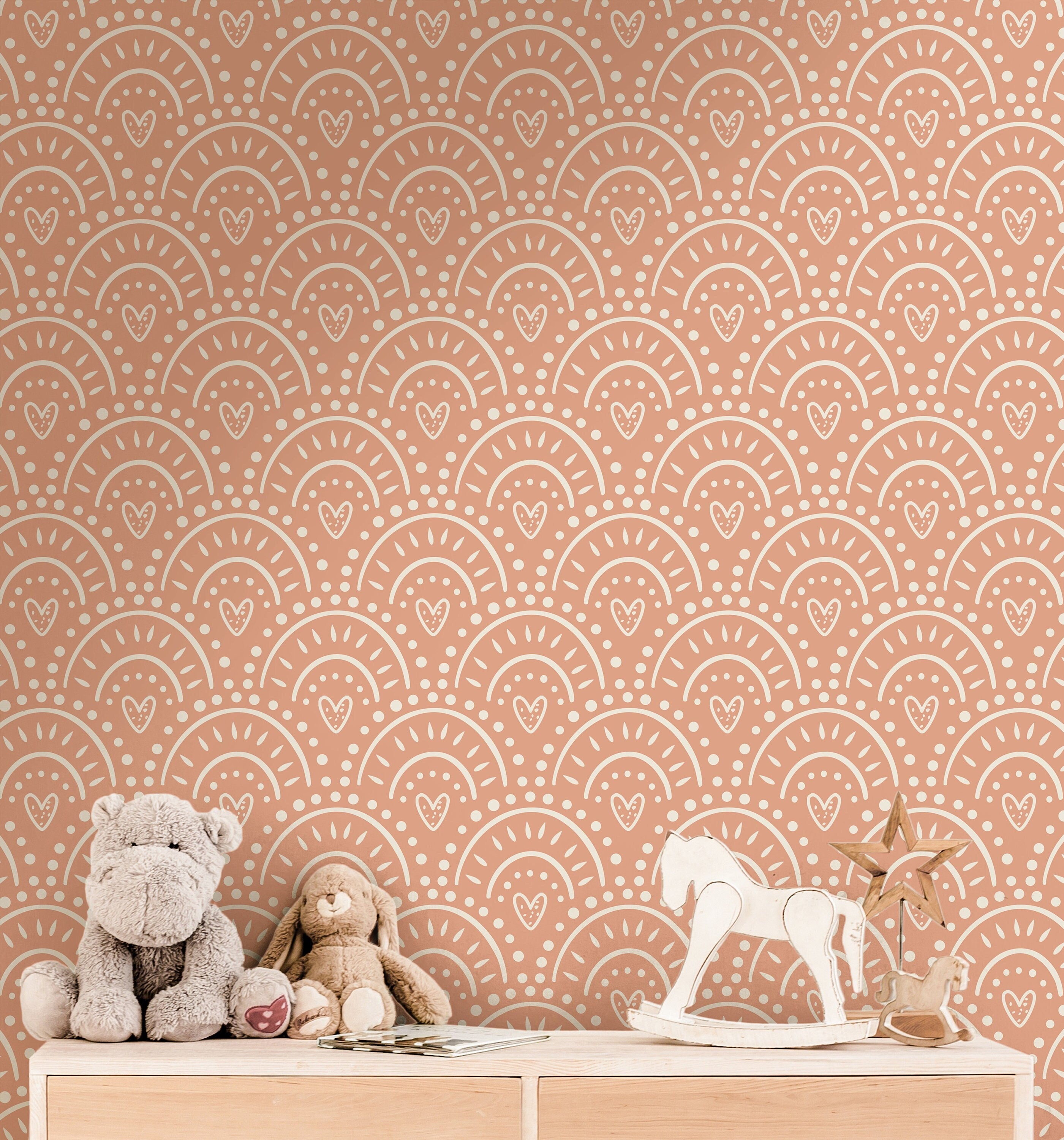Boho Hearts Wallpaper | Girls Nursery Wallpaper | Kids Wallpaper | Childrens Wallpaper | Peel Stick Wallpaper | Removable Wallpaper | 3824 - JamesAndColors