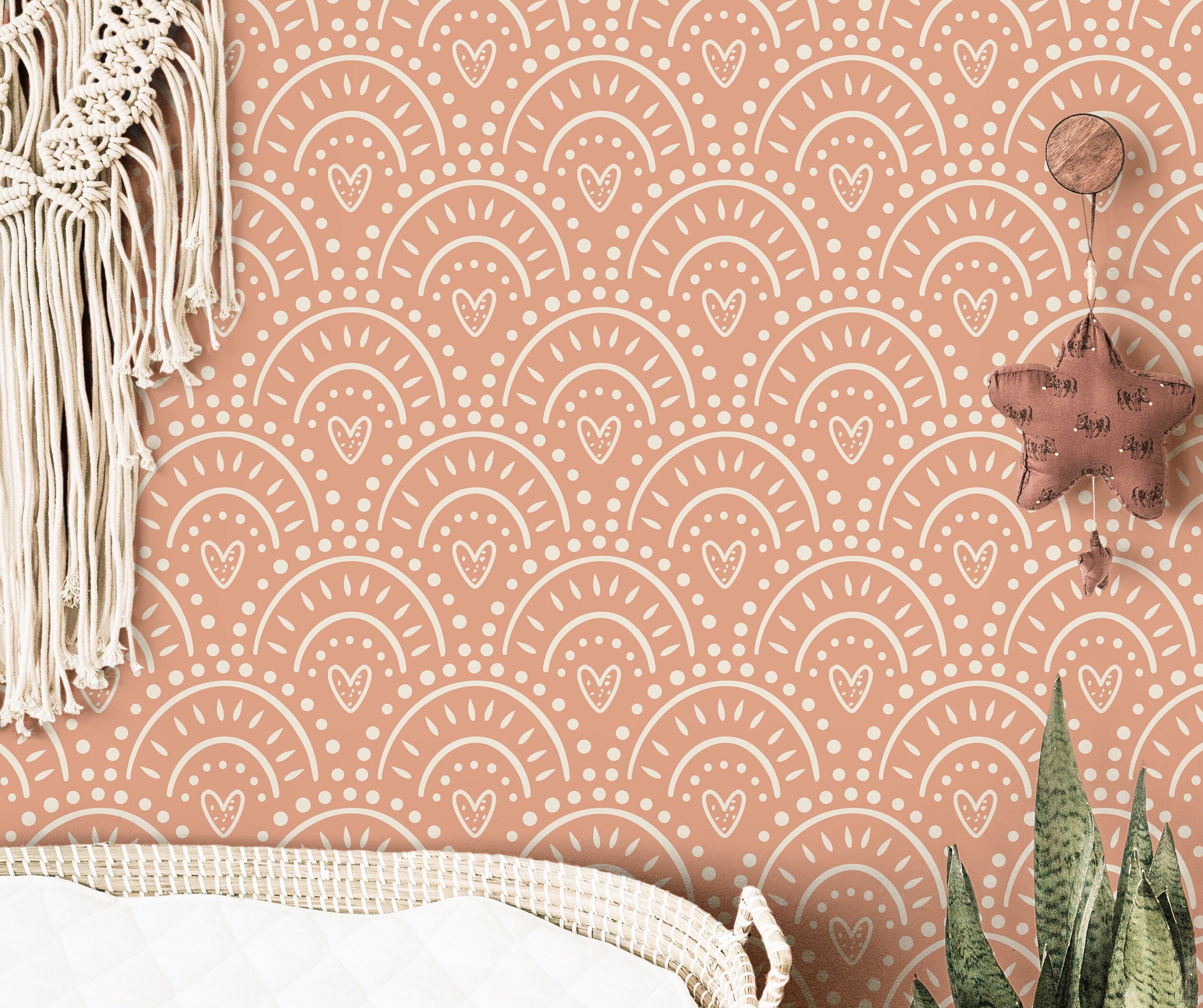 Boho Hearts Wallpaper | Girls Nursery Wallpaper | Kids Wallpaper | Childrens Wallpaper | Peel Stick Wallpaper | Removable Wallpaper | 3824 - JamesAndColors