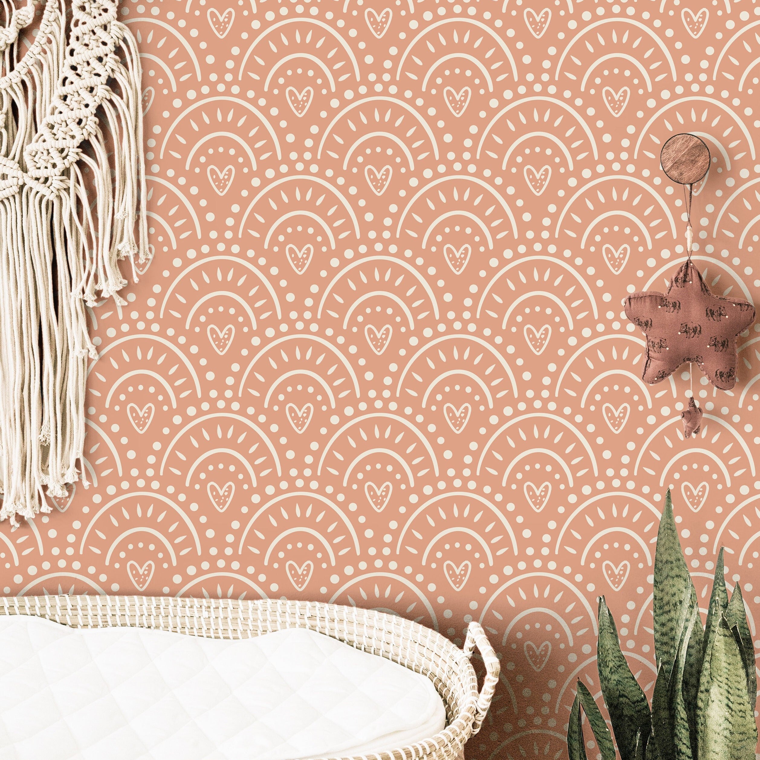 Boho Hearts Wallpaper | Girls Nursery Wallpaper | Kids Wallpaper | Childrens Wallpaper | Peel Stick Wallpaper | Removable Wallpaper | 3824 - JamesAndColors