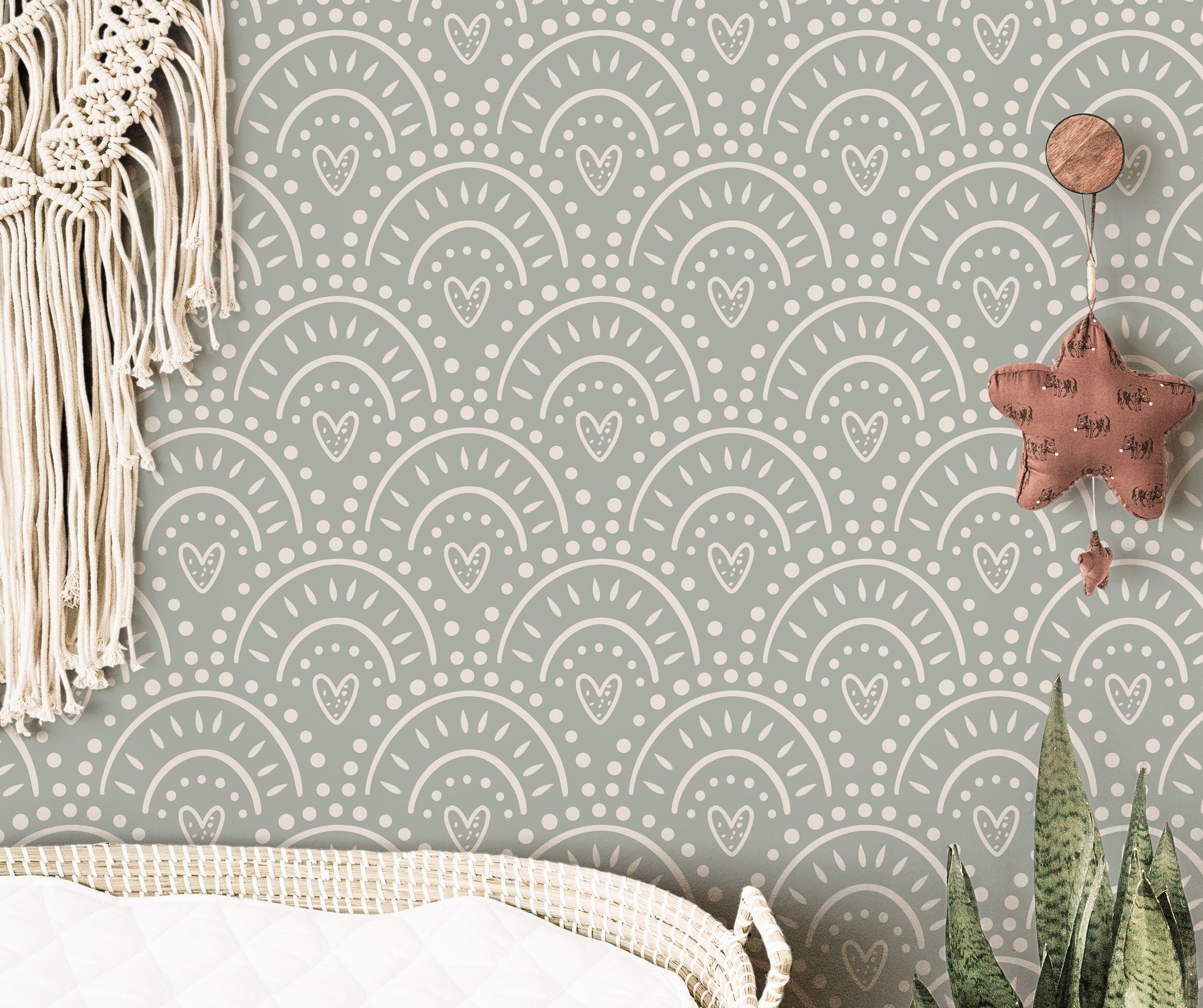 Boho Hearts Wallpaper | Girls Nursery Wallpaper | Kids Wallpaper | Childrens Wallpaper | Peel Stick Wallpaper | Removable Wallpaper | 3825 - JamesAndColors