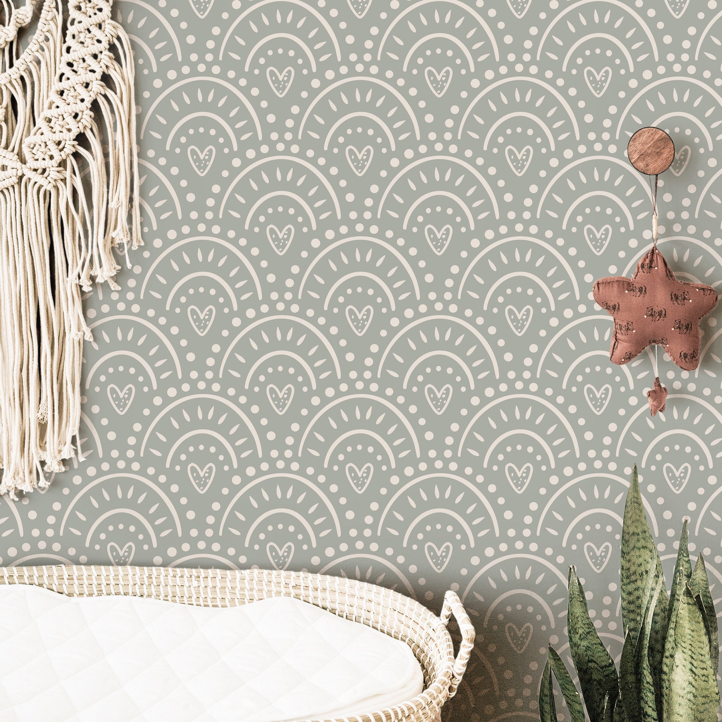 Boho Hearts Wallpaper | Girls Nursery Wallpaper | Kids Wallpaper | Childrens Wallpaper | Peel Stick Wallpaper | Removable Wallpaper | 3825 - JamesAndColors
