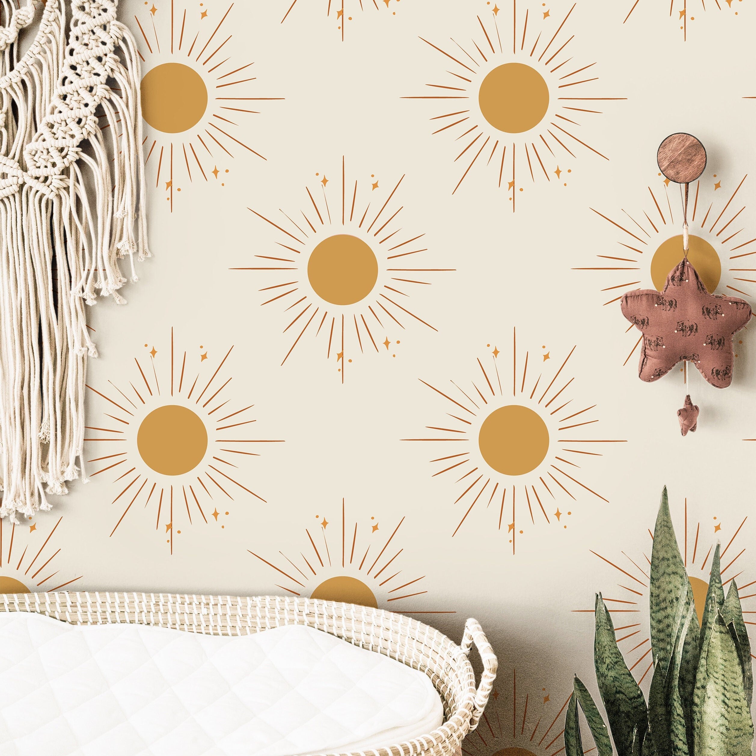 Boho Golden Sun Girls Wallpaper | Girls Nursery Wallpaper | Kids Wallpaper | Childrens Wallpaper | Peel Stick Removable Wallpaper | 3831 - JamesAndColors