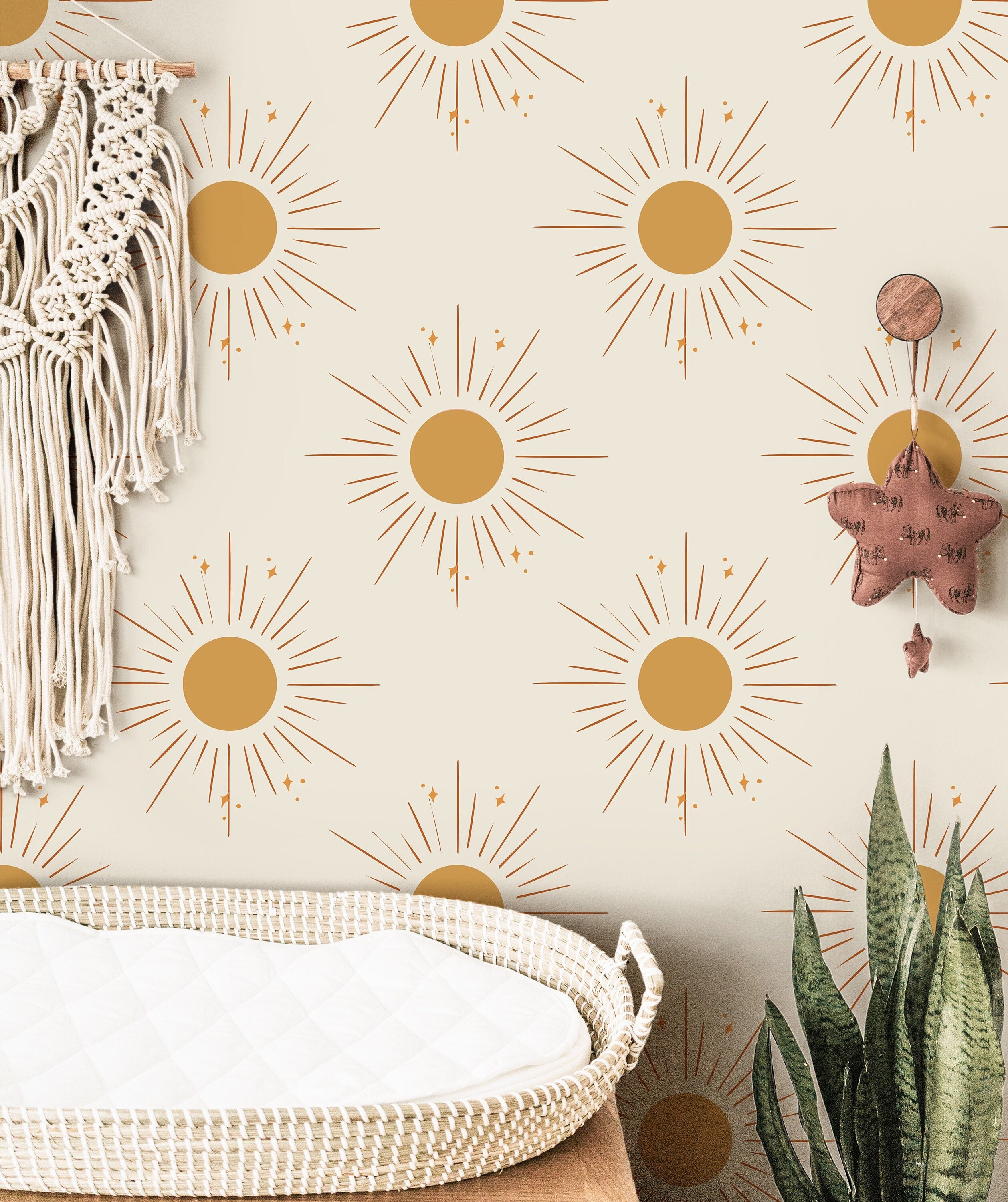Boho Golden Sun Girls Wallpaper | Girls Nursery Wallpaper | Kids Wallpaper | Childrens Wallpaper | Peel Stick Removable Wallpaper | 3831 - JamesAndColors