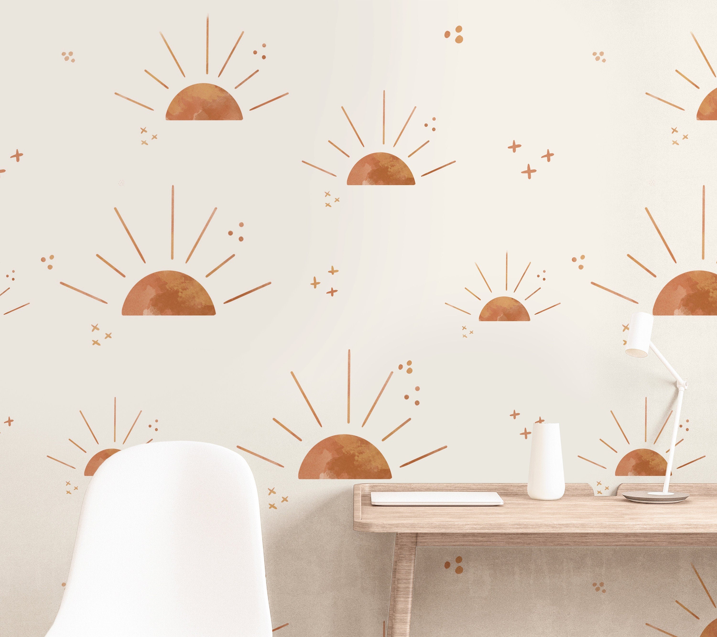 Boho Sun Watercolor Wallpaper Peel and Stick Wallpaper Removable Wallpaper Wall Decor Home Decor Wall Art Printable Wall Art Room Decor 3850 - JamesAndColors