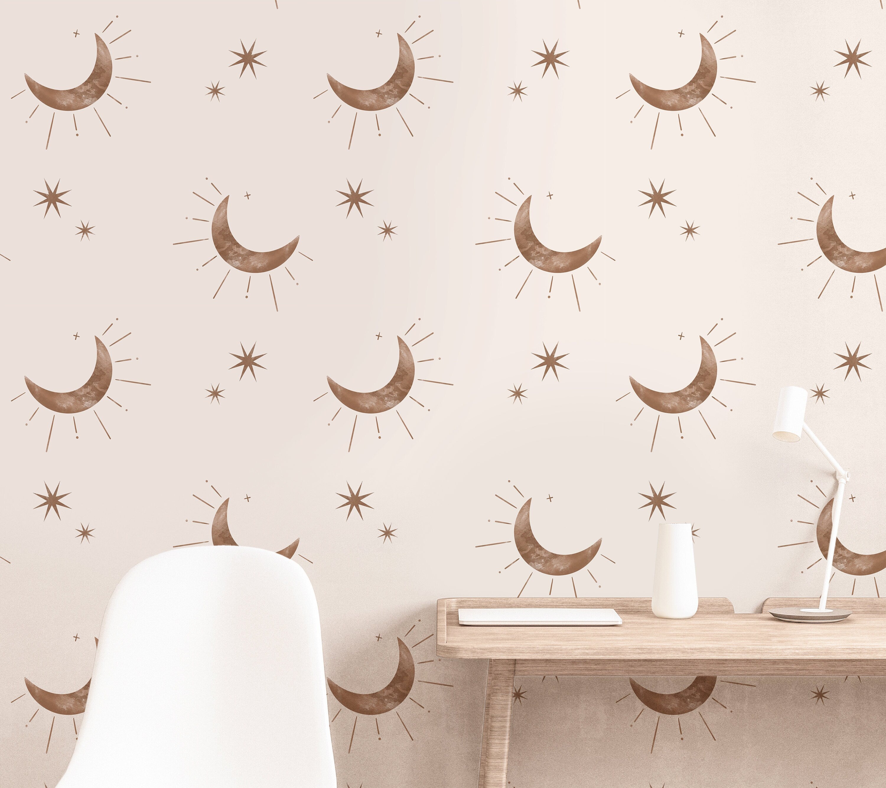 Boho Moon And Stars Wallpaper Peel and Stick Wallpaper Removable Wallpaper Wall Decor Home Decor Wall Art Printable Wall Art Room Decor 3849 - JamesAndColors