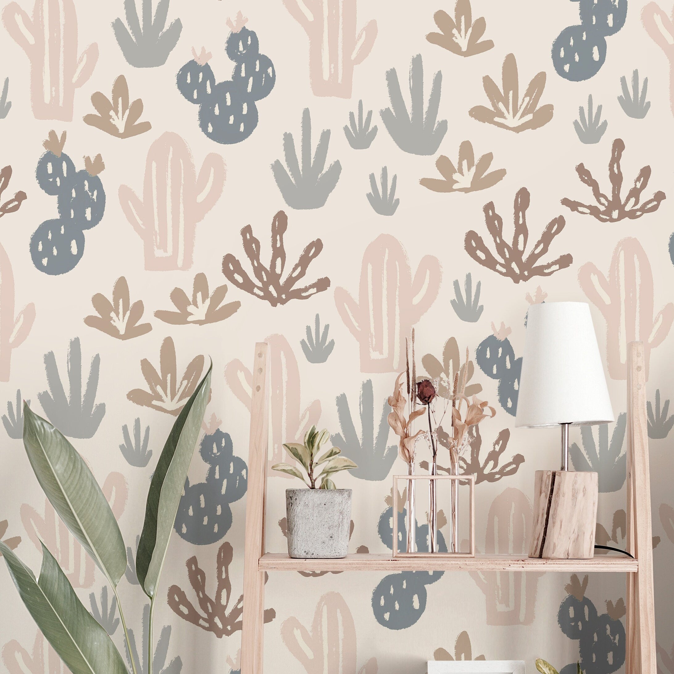 Muted Boho Cactus Wallpaper Peel and Stick Wallpaper Removable Wallpaper Wall Decor Home Decor Wall Art Printable Wall Art Room Decor 3856 - JamesAndColors