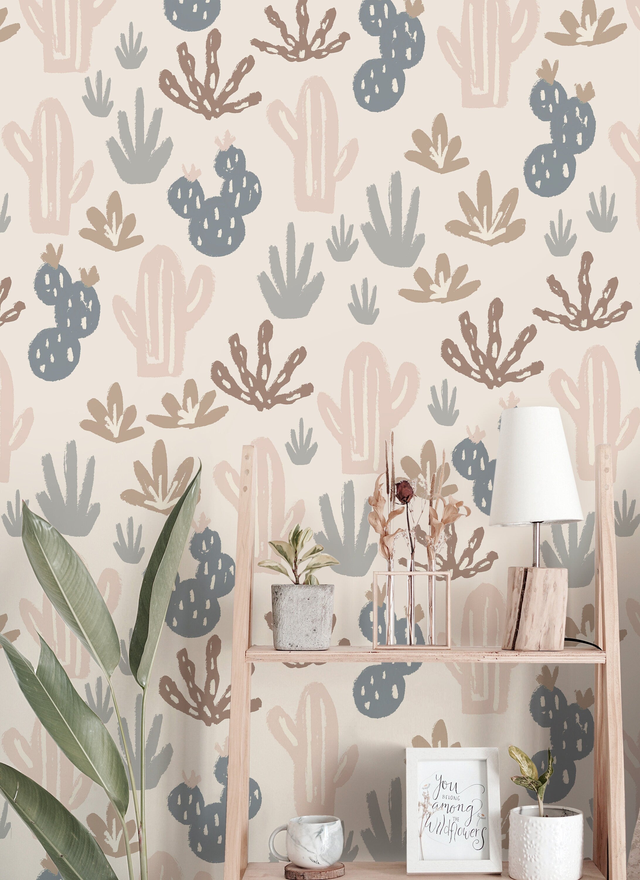 Muted Boho Cactus Wallpaper Peel and Stick Wallpaper Removable Wallpaper Wall Decor Home Decor Wall Art Printable Wall Art Room Decor 3856 - JamesAndColors