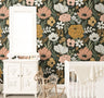 Vintage Dark Floral Girls Wallpaper | Girls Nursery Wallpaper | Kids Wallpaper | Childrens Wallpaper | Peel Stick Removable Wallpaper | 3854 - JamesAndColors