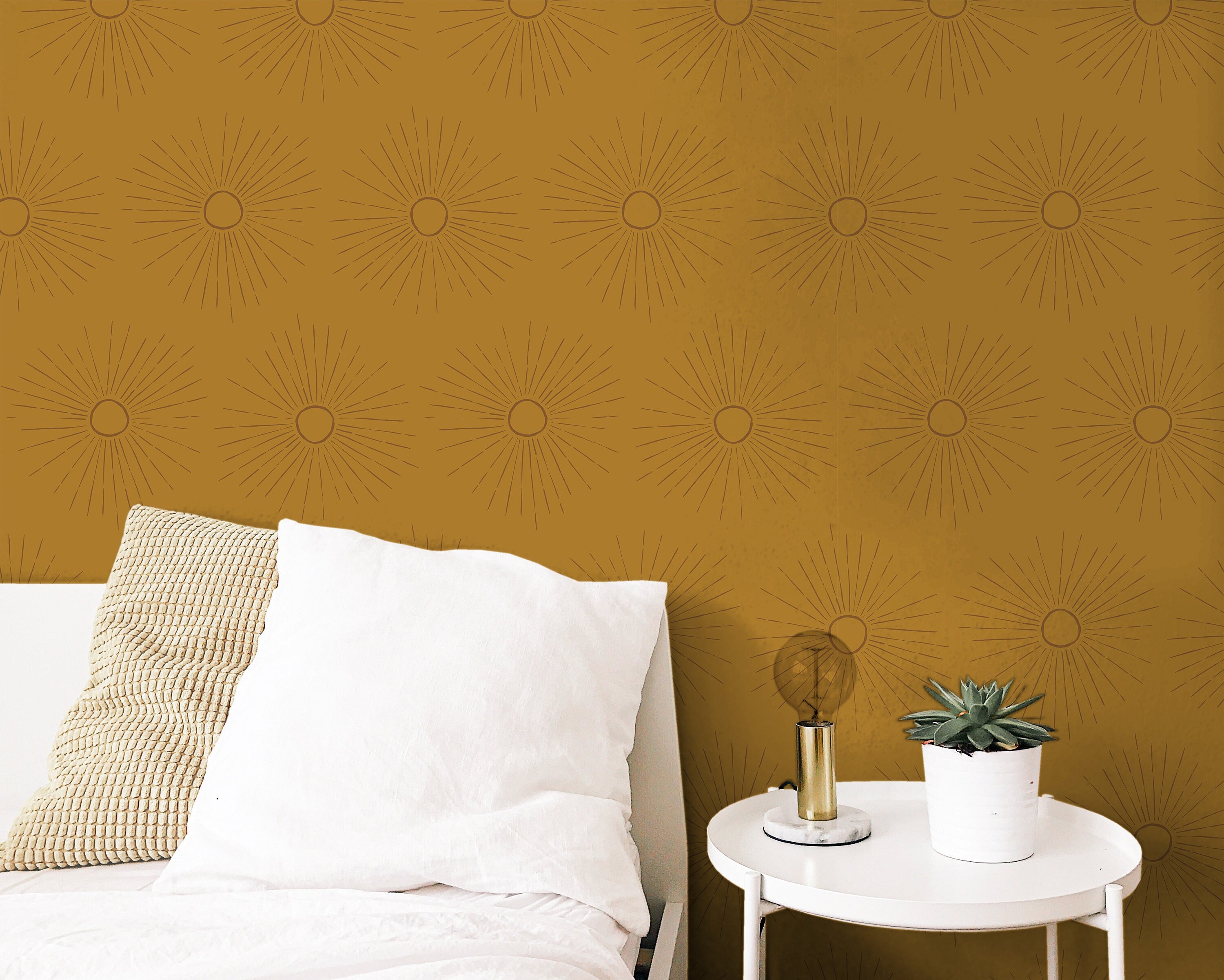 Wallpaper Peel and Stick Wallpaper Golden Boho Sun Burst Removable Wallpaper Wall Decor Home Decor Wall Art Room Decor 3846 - JamesAndColors