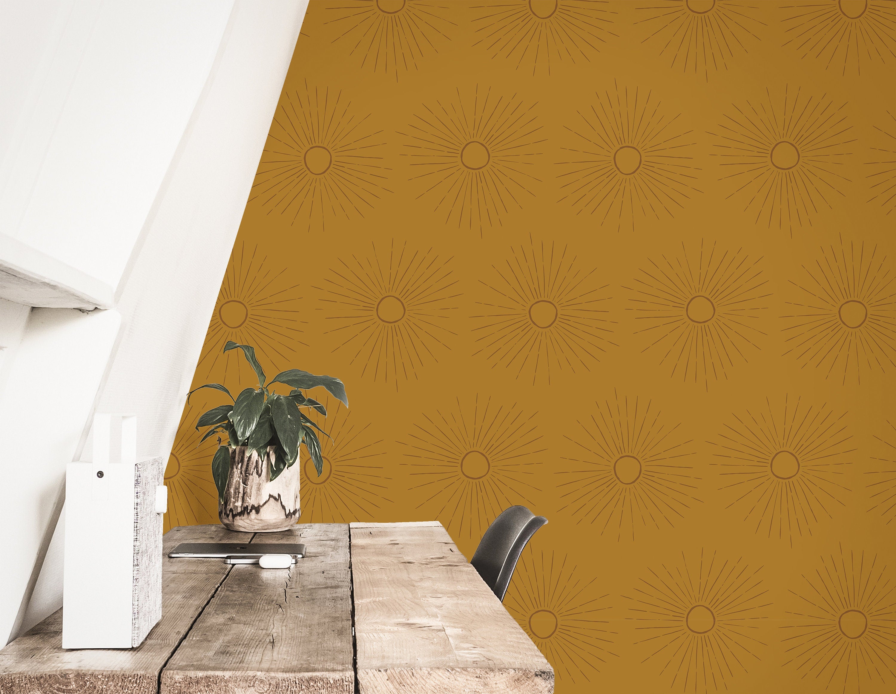 Wallpaper Peel and Stick Wallpaper Golden Boho Sun Burst Removable Wallpaper Wall Decor Home Decor Wall Art Room Decor 3846 - JamesAndColors