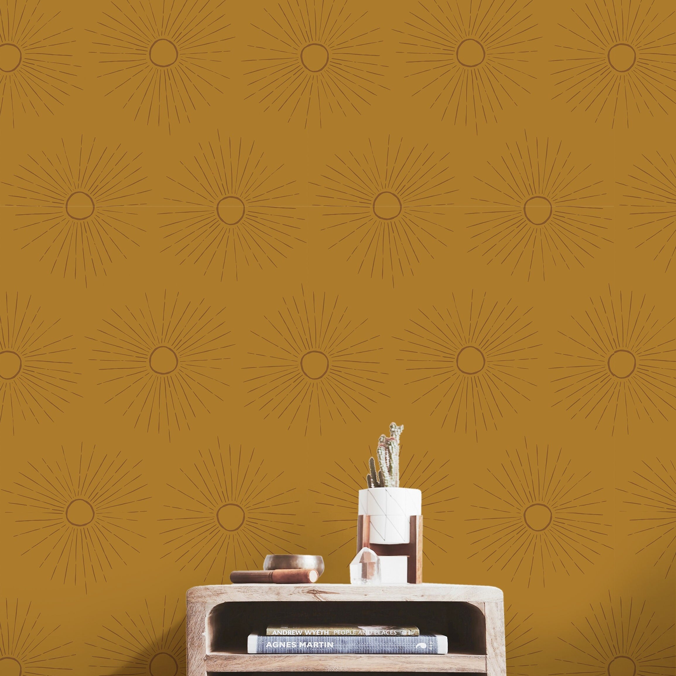 Wallpaper Peel and Stick Wallpaper Golden Boho Sun Burst Removable Wallpaper Wall Decor Home Decor Wall Art Room Decor 3846 - JamesAndColors