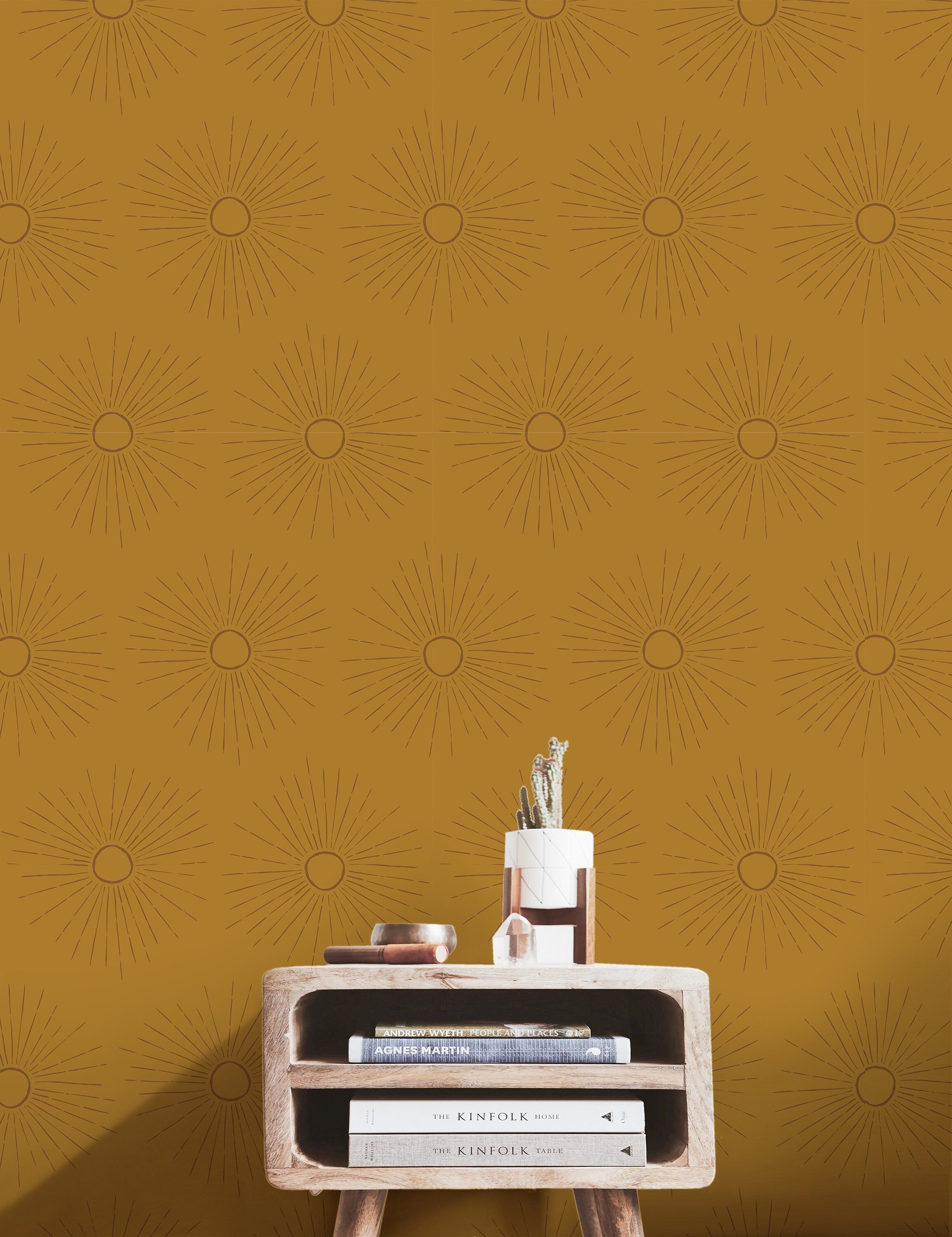 Wallpaper Peel and Stick Wallpaper Golden Boho Sun Burst Removable Wallpaper Wall Decor Home Decor Wall Art Room Decor 3846 - JamesAndColors