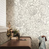 Set of 4 Panels of 24in (2ft) x 120in (10ft) Black and White Floral Outline DISCOUNTED Peel And Stick TEXTURE Wallpaper 3822
