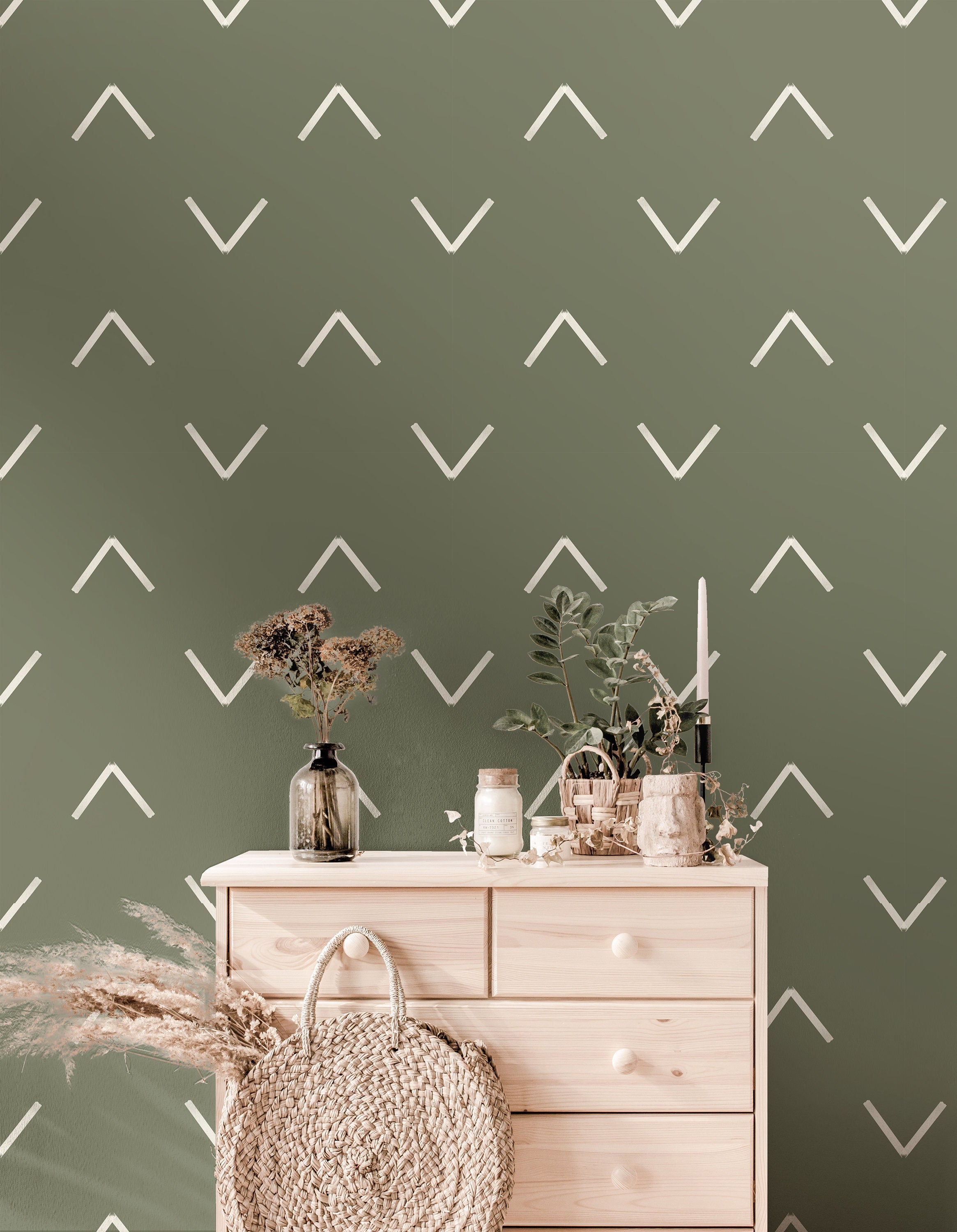 Wallpaper Peel and Stick Wallpaper Boho Chevron Green Removable ...