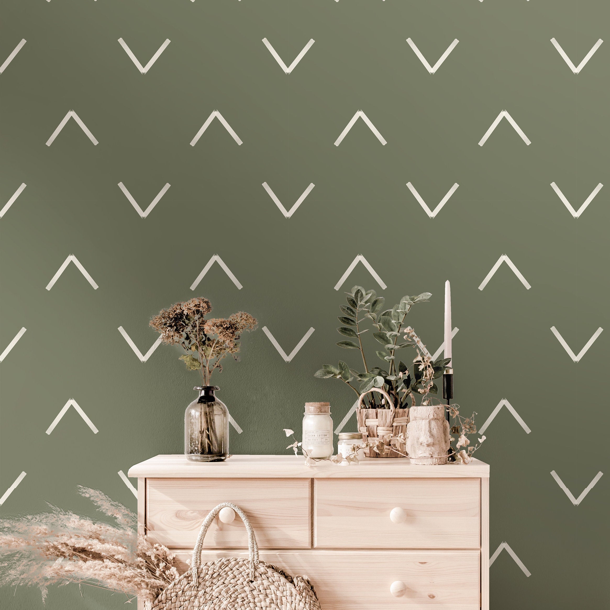 Wallpaper Peel and Stick Wallpaper Boho Chevron Green Removable Wallpaper Wall Decor Home Decor Wall Art Room Decor 3835 - JamesAndColors
