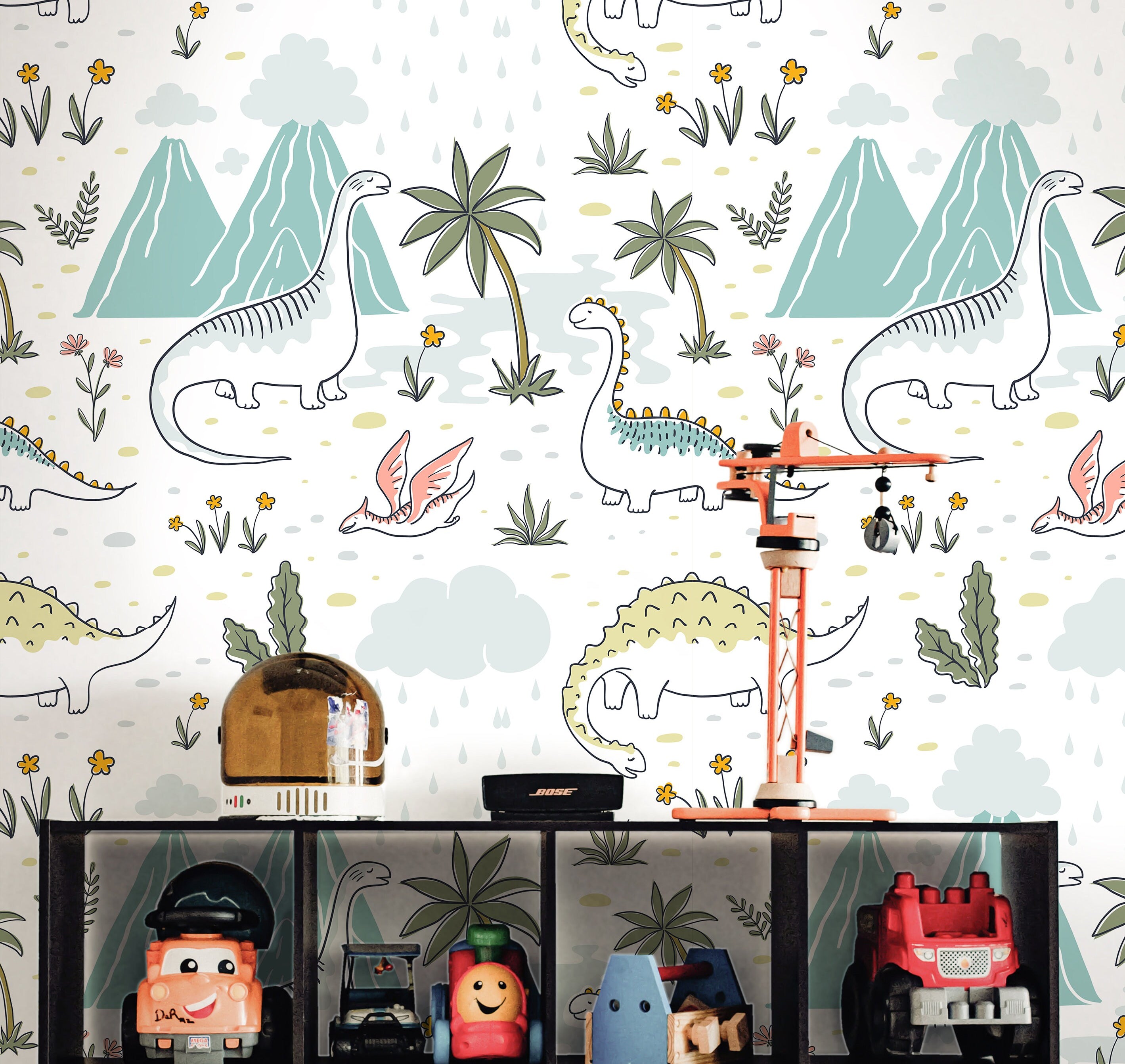 Removable Dinosaur Wallpaper | Boys Nursery Wallpaper | Kids Wallpaper | Childrens Wallpaper | Peel Stick Wallpaper | Boys Room | 3799 - JamesAndColors