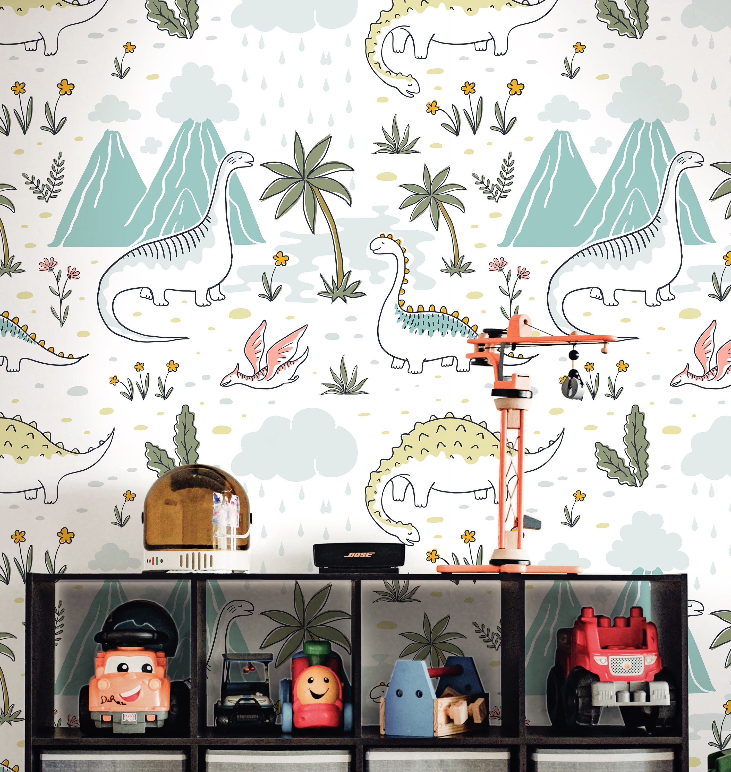 Removable Dinosaur Wallpaper | Boys Nursery Wallpaper | Kids Wallpaper | Childrens Wallpaper | Peel Stick Wallpaper | Boys Room | 3799 - JamesAndColors