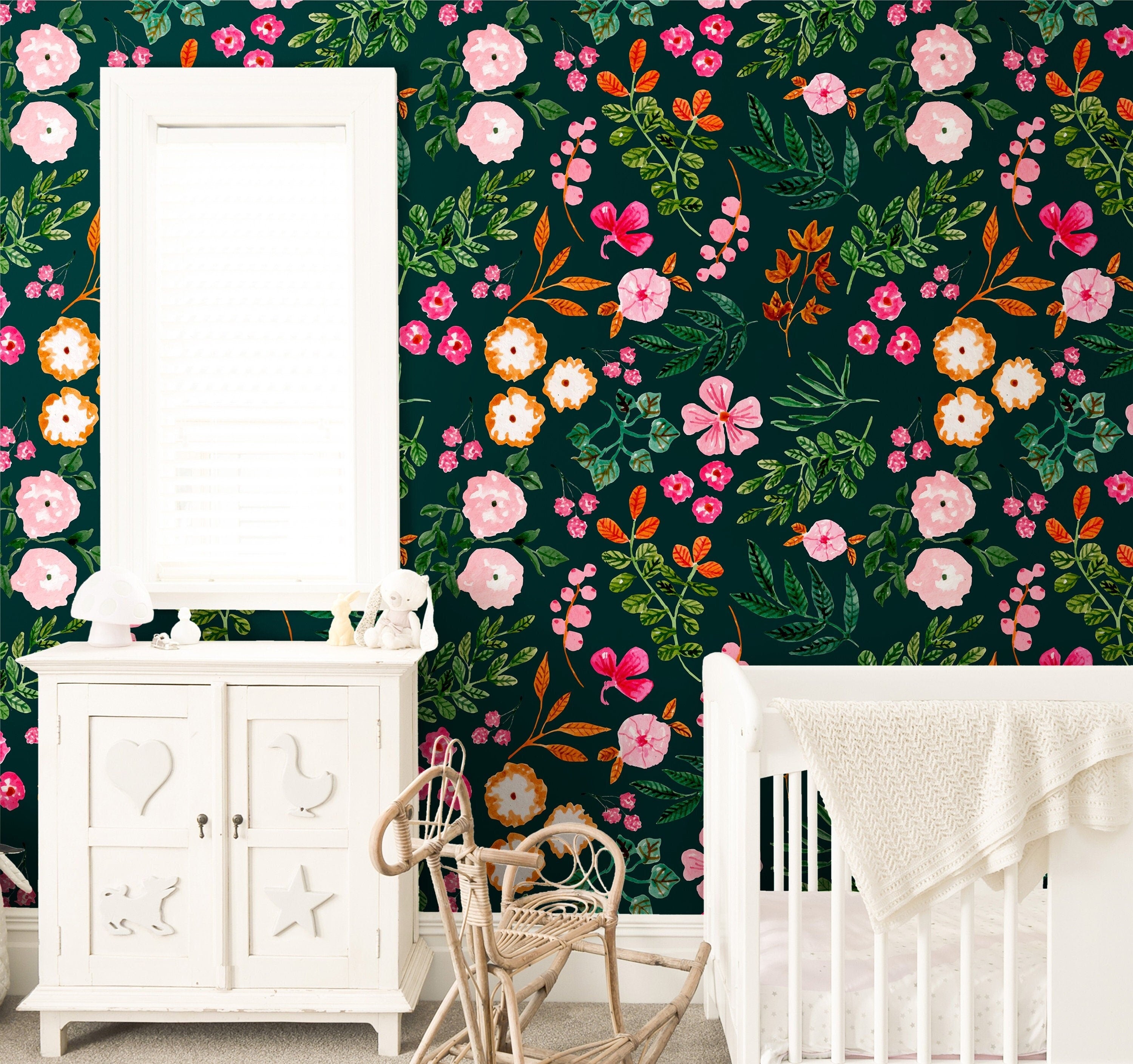 Wildflowers Wallpaper | Girls Nursery Wallpaper | Kids Wallpaper | Childrens Wallpaper | Peel Stick Wallpaper | Removable Wallpaper | 3864 - JamesAndColors