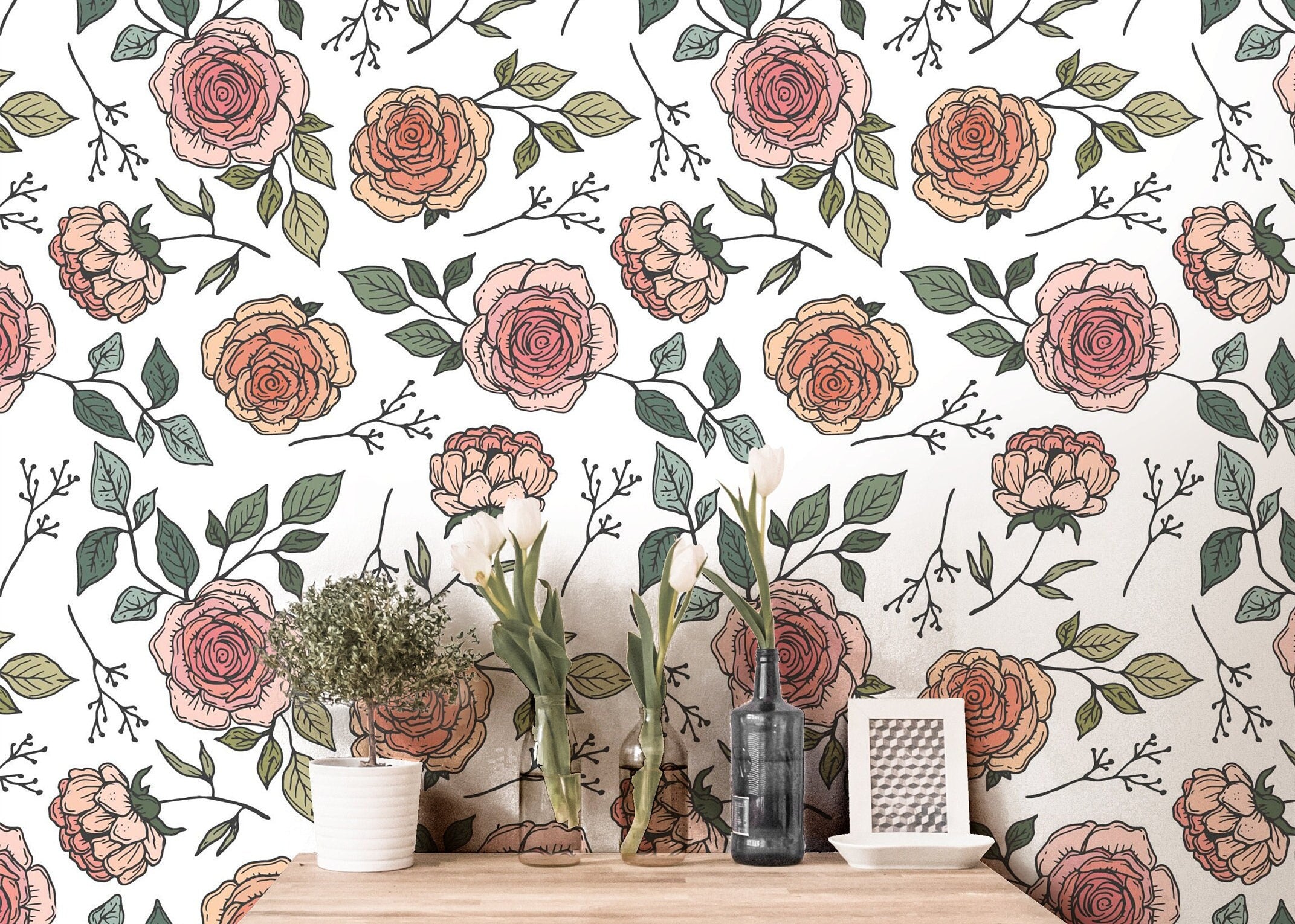 Wallpaper Peel and Stick Wallpaper Floral Rose Removable Wallpaper Wall Decor Home Decor Wall Art Room Decor 3816 - JamesAndColors